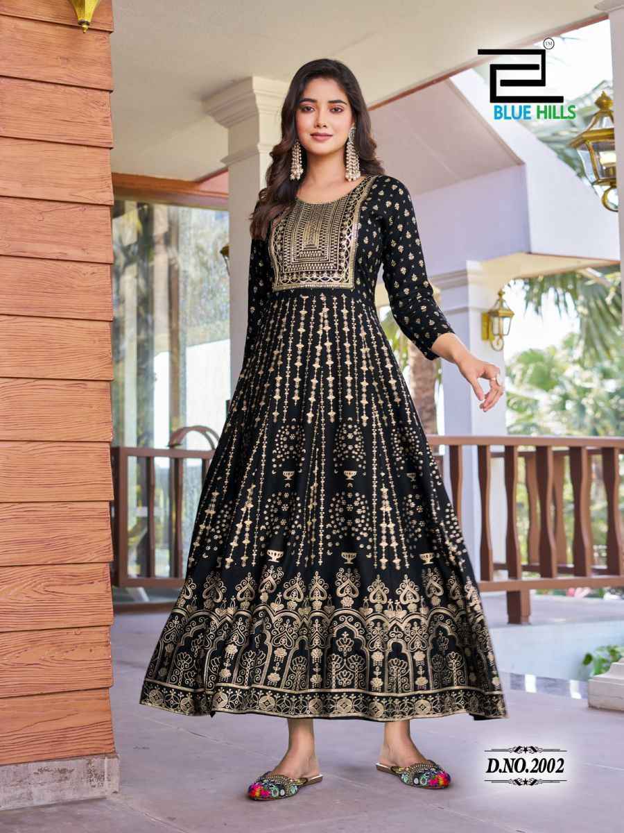 Blue Hills Pushpa 2 Rayon Anarkali Gown Latest Catalog ( 8 pcs Catalogue )