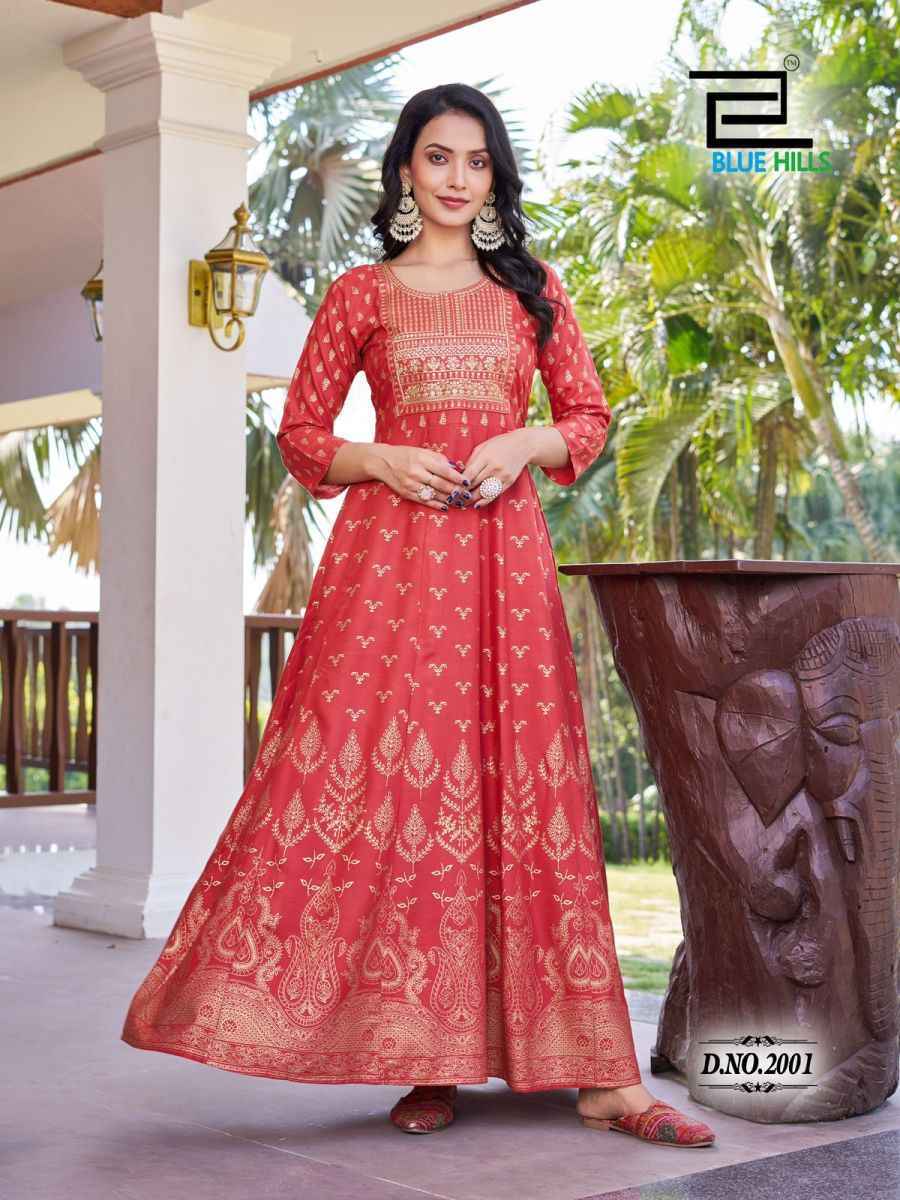 Blue Hills Pushpa 2 Rayon Anarkali Gown Latest Catalog ( 8 pcs Catalogue )