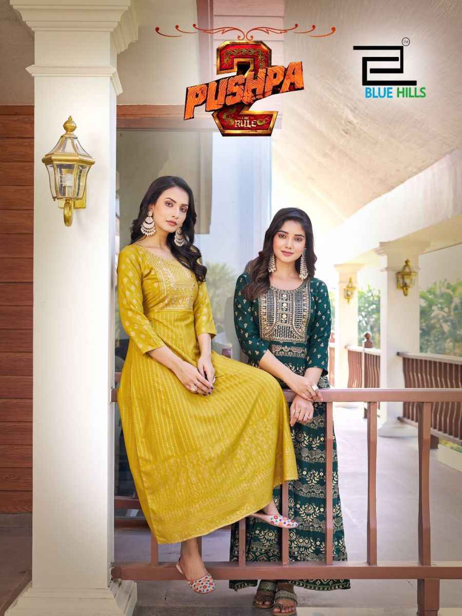 Blue Hills Pushpa 2 Rayon Anarkali Gown Latest Catalog ( 8 pcs Catalogue )