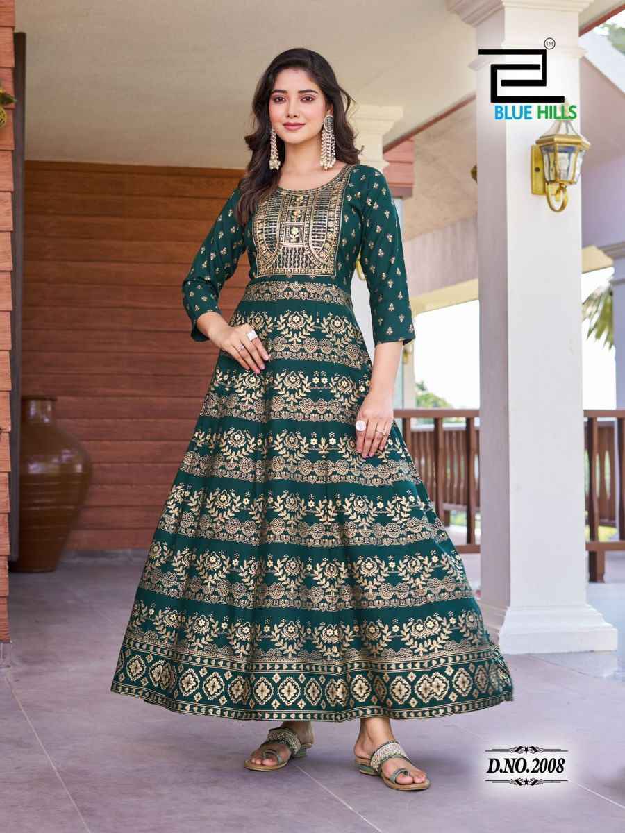 Blue Hills Pushpa 2 Rayon Anarkali Gown Latest Catalog ( 8 pcs Catalogue )