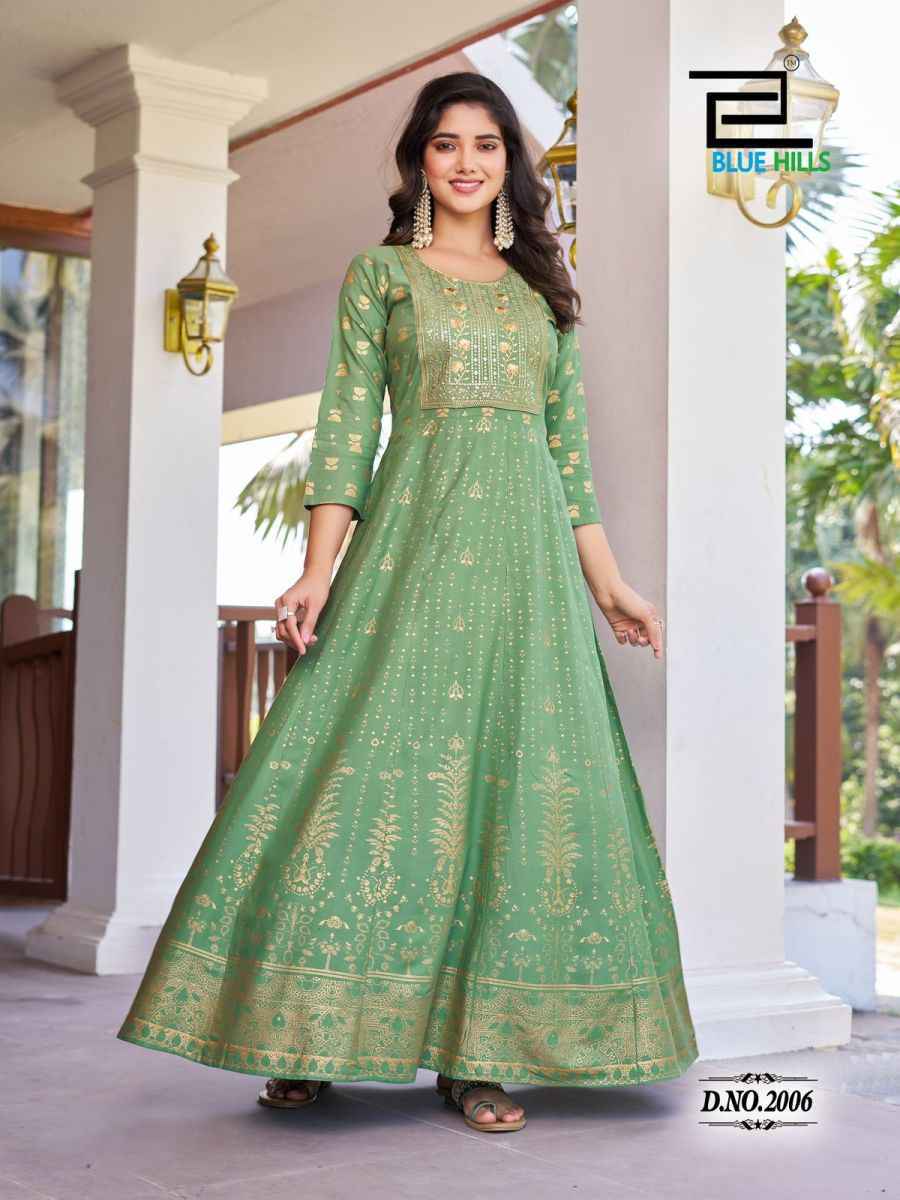 Blue Hills Pushpa 2 Rayon Anarkali Gown Latest Catalog ( 8 pcs Catalogue )