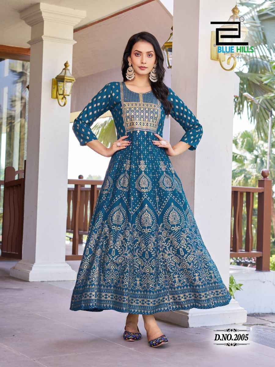 Blue Hills Pushpa 2 Rayon Anarkali Gown Latest Catalog ( 8 pcs Catalogue )