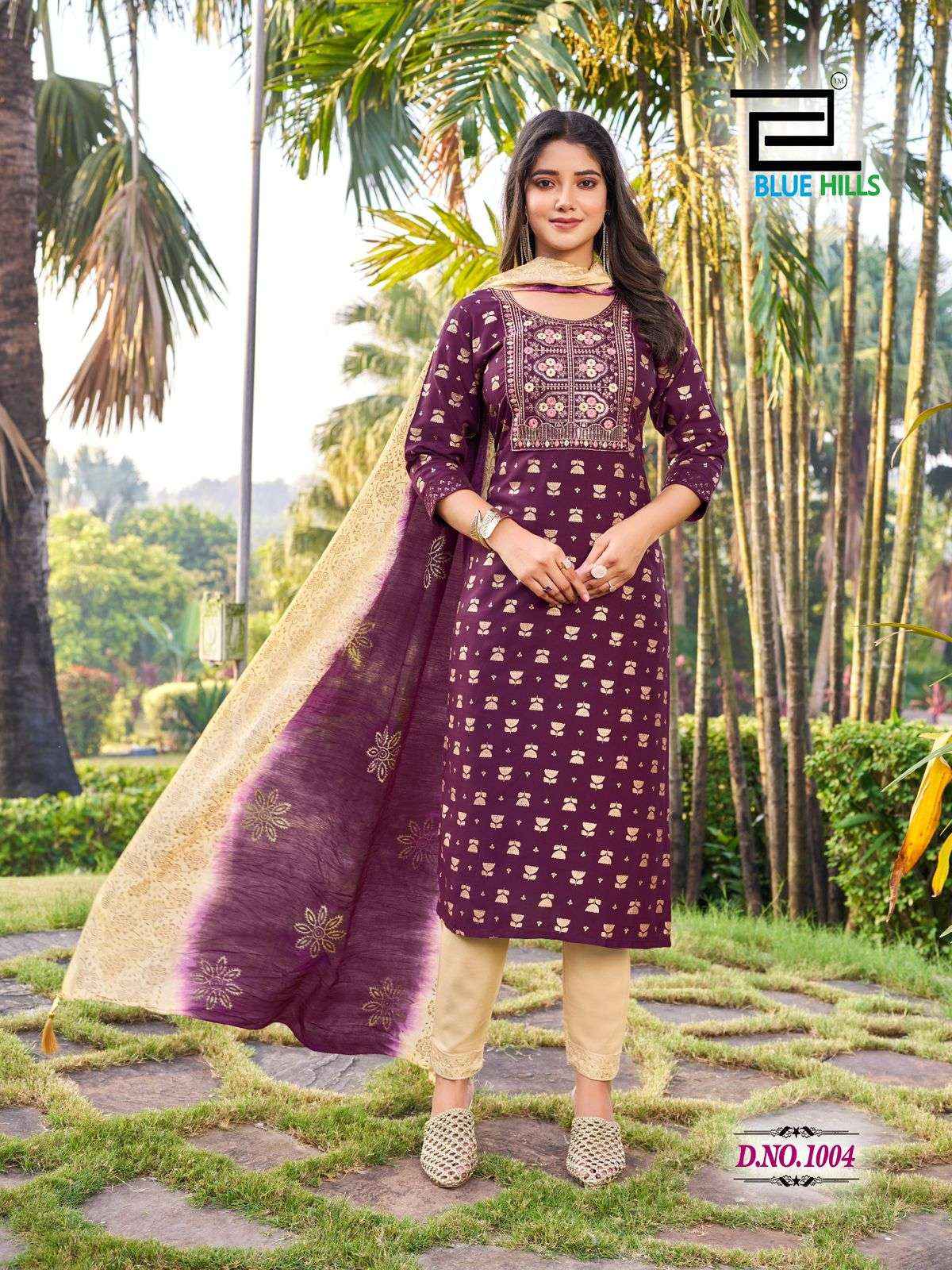 BLUE HILLS SUVA RAYON FOIL PRINT READYMADE SUITS ( 8 PCS CATALOG )