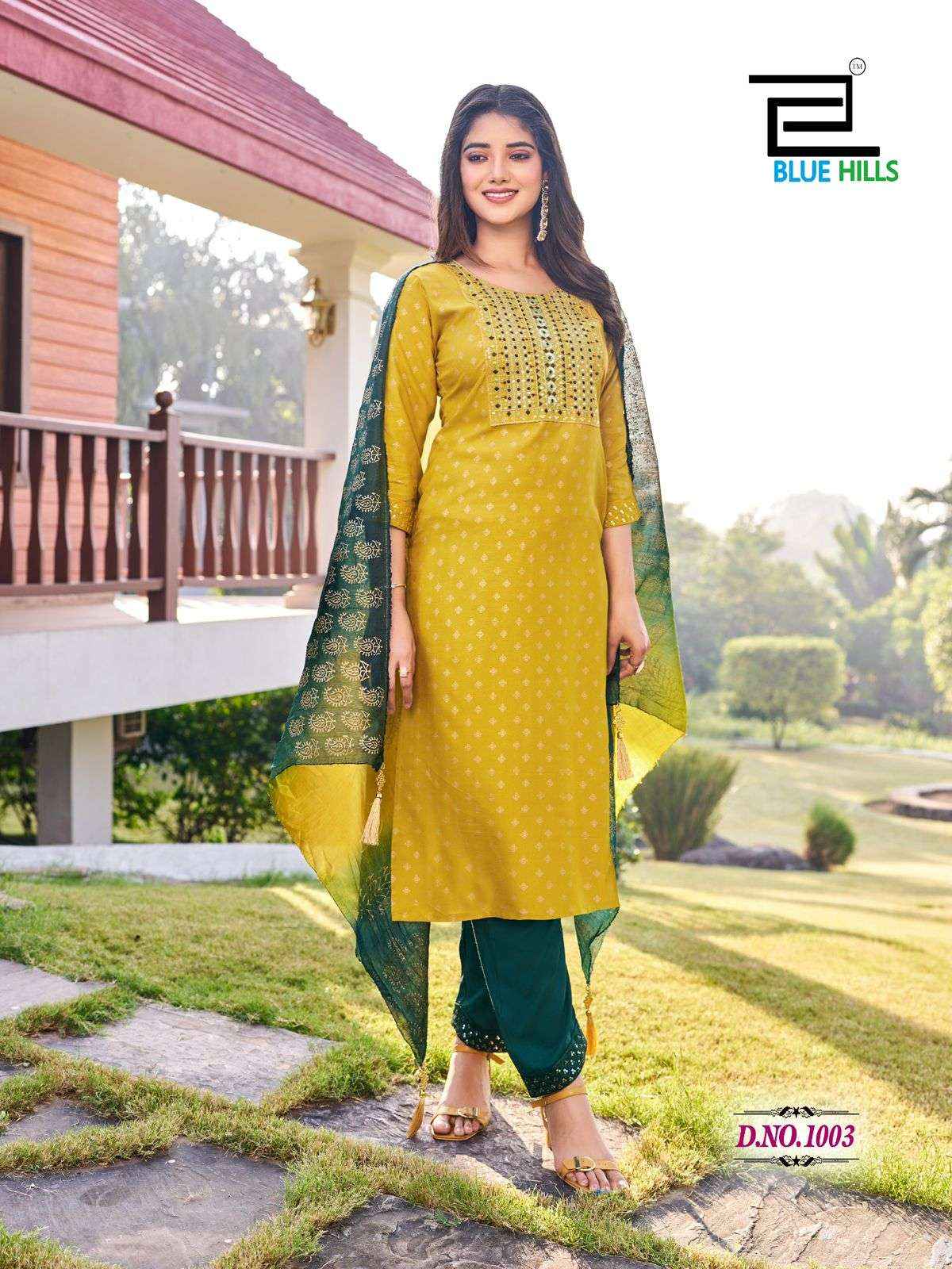 BLUE HILLS SUVA RAYON FOIL PRINT READYMADE SUITS ( 8 PCS CATALOG )