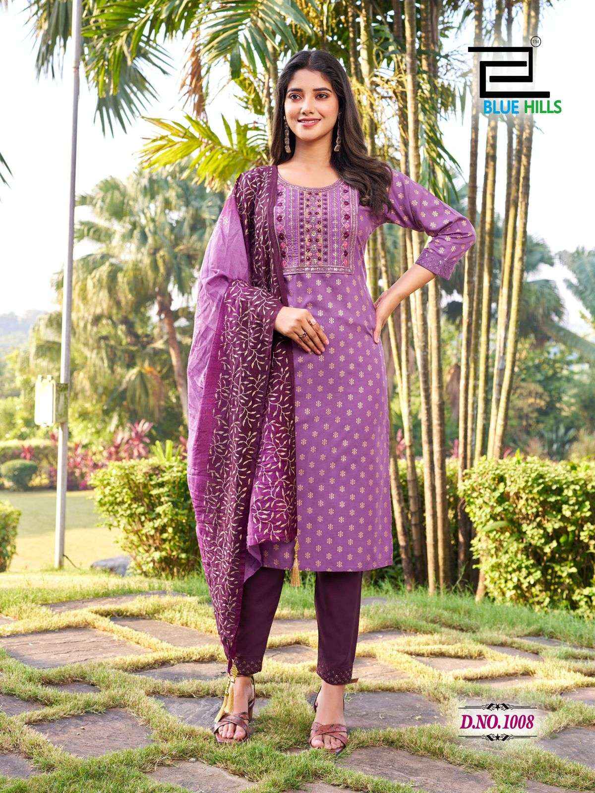 BLUE HILLS SUVA RAYON FOIL PRINT READYMADE SUITS ( 8 PCS CATALOG )