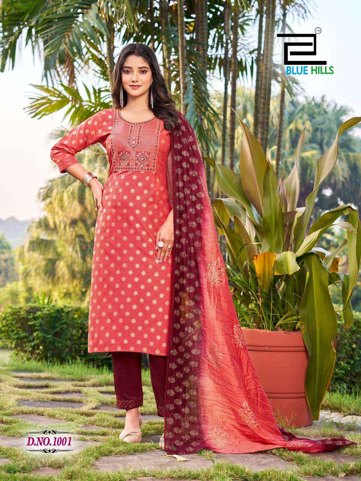 BLUE HILLS SUVA RAYON FOIL PRINT READYMADE SUITS ( 8 PCS CATALOG )