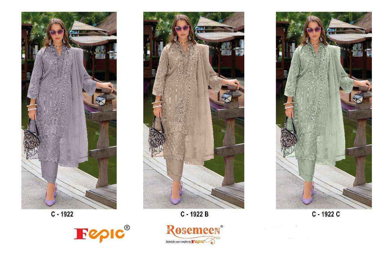 Fepic Rosemeen C 1922 Organza Salwar Kameez Wholesale Price ( 3 Pcs Catalog )