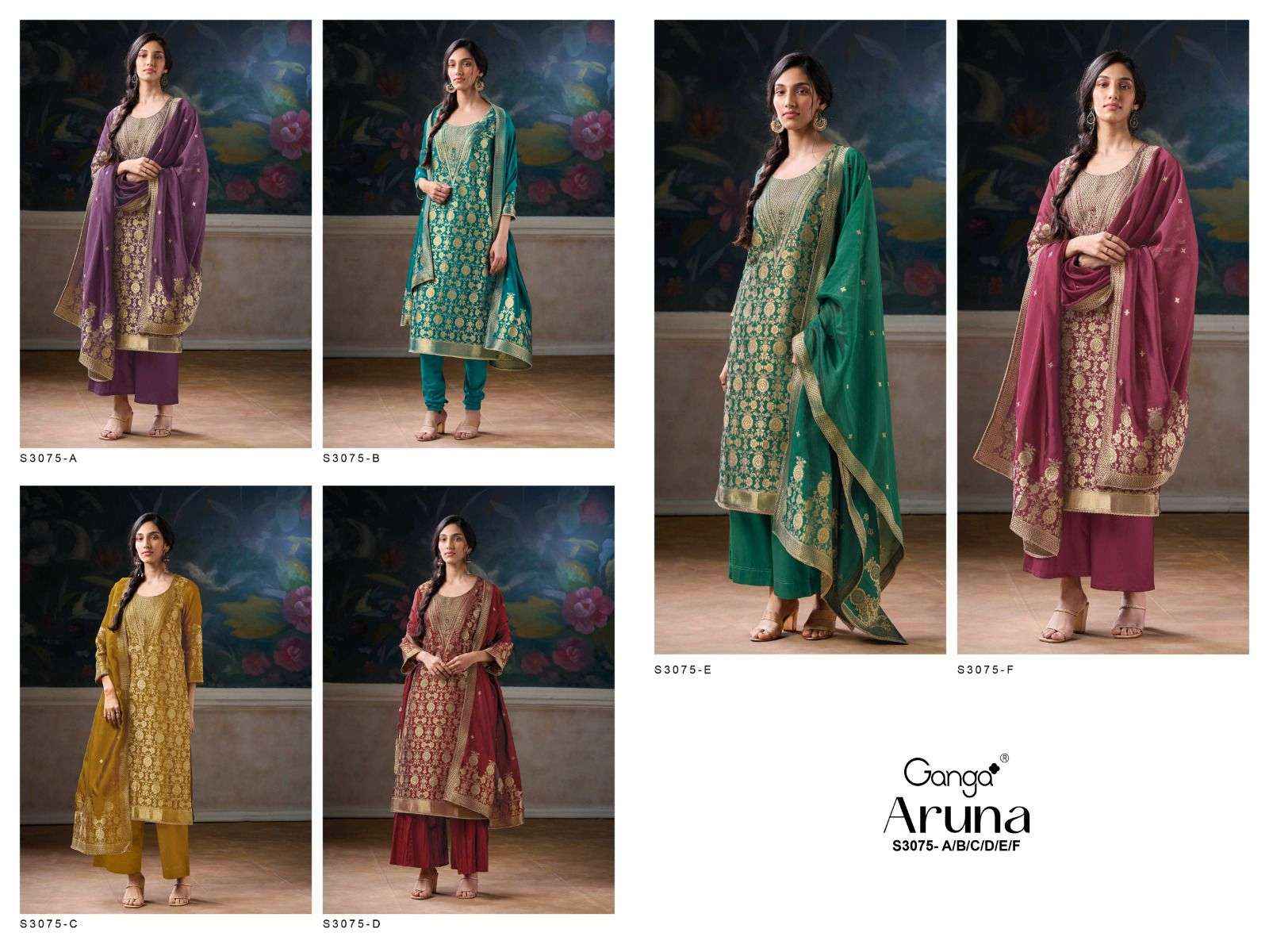 Ganga Fashion Aruna 3075 Fancy Woven Silk Salwar Kameez Wholesale Price ( 6 Pcs Catalog )