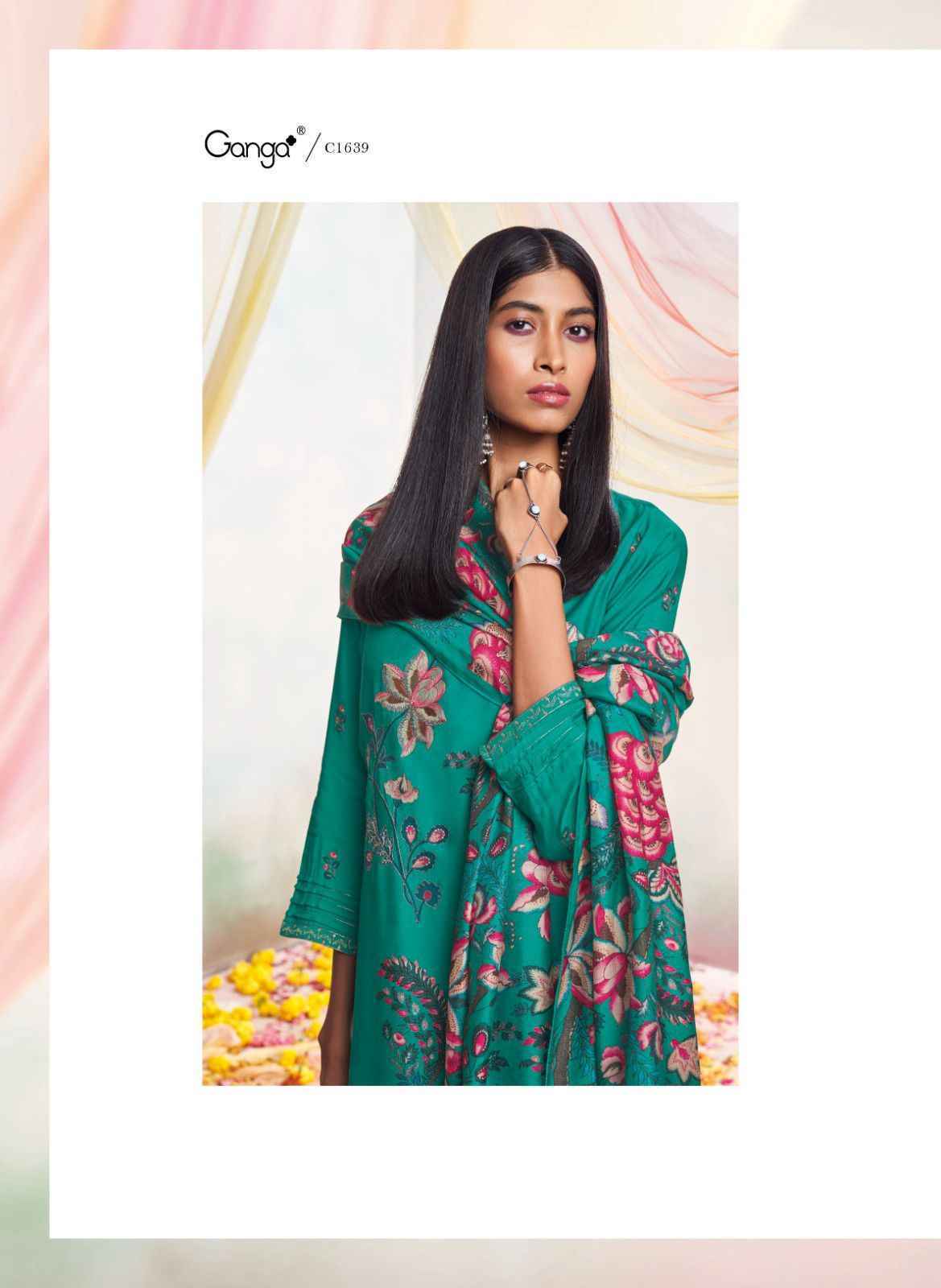 Ganga Mor Bemberg Silk Pashmina salwar kameez wholesale price ( 6 pcs catalog )