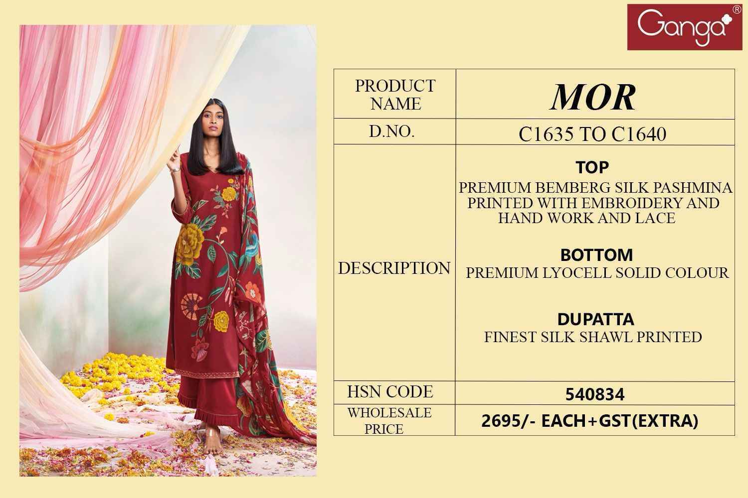 Ganga Mor Bemberg Silk Pashmina salwar kameez wholesale price ( 6 pcs catalog )