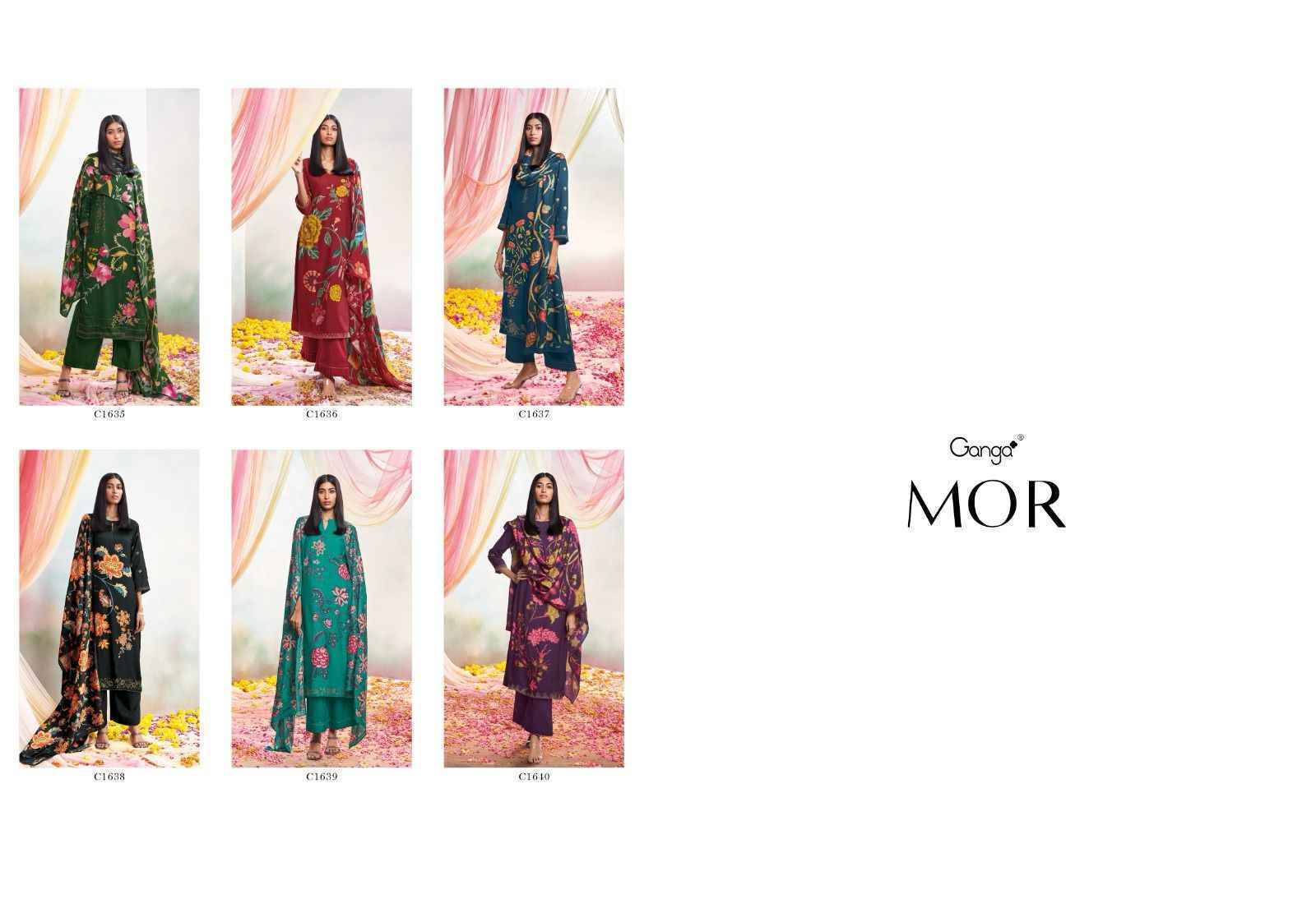 Ganga Mor Bemberg Silk Pashmina salwar kameez wholesale price ( 6 pcs catalog )
