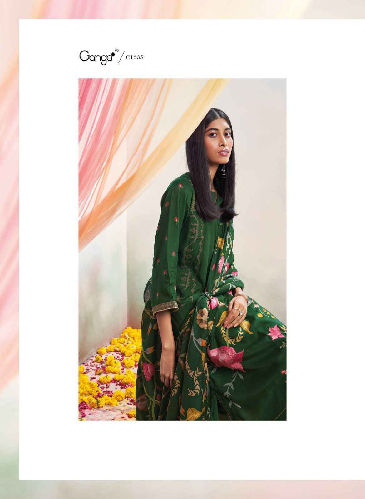 Ganga Mor Bemberg Silk Pashmina salwar kameez wholesale price ( 6 pcs catalog )
