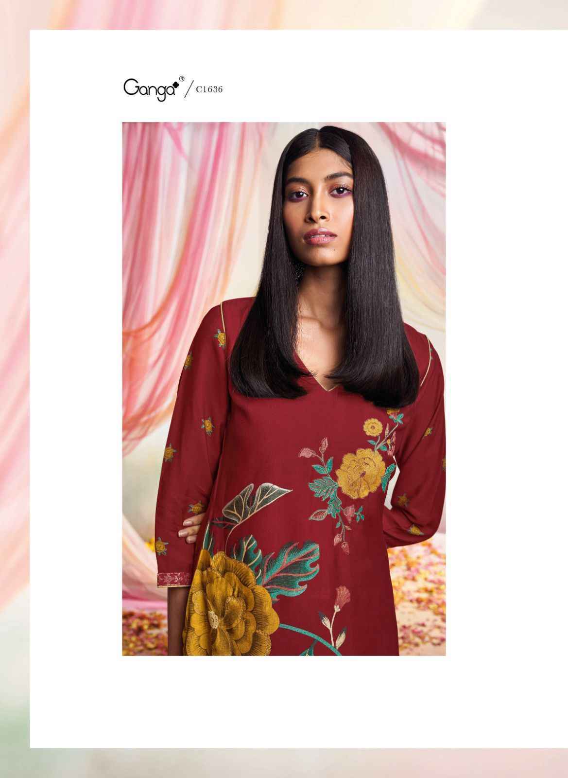 Ganga Mor Bemberg Silk Pashmina salwar kameez wholesale price ( 6 pcs catalog )