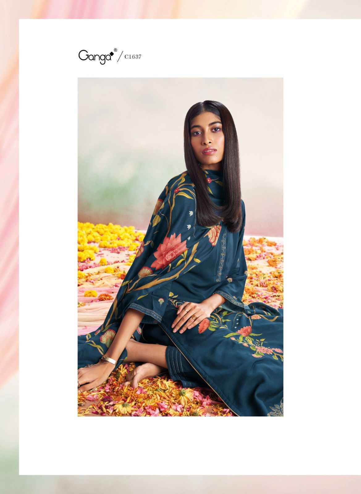 Ganga Mor Bemberg Silk Pashmina salwar kameez wholesale price ( 6 pcs catalog )