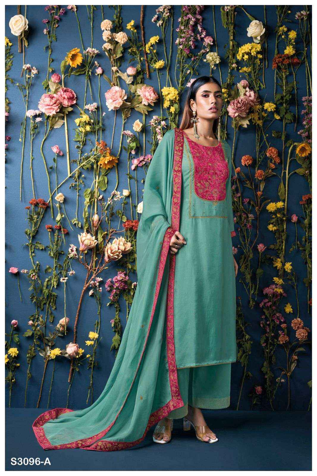 Ganga Pranjal 3096 Bamberg Silk Salwar Kameez Wholesale Price ( 2 Pcs Catalog )