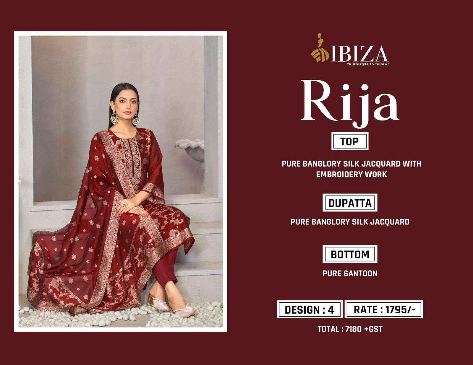 Ibiza Rija Silk Jacquard salwar kameez wholesale price ( 4 pcs catalog )