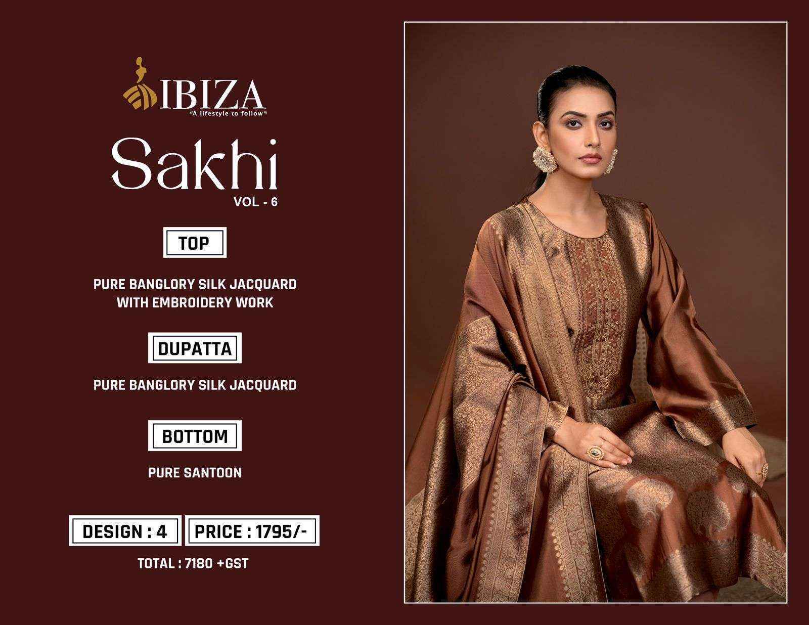 Ibiza Sakhi Silk Vol 6 Silk Jacquard Salwar Kameez Wholesale Price ( 4 Pcs Catalog )