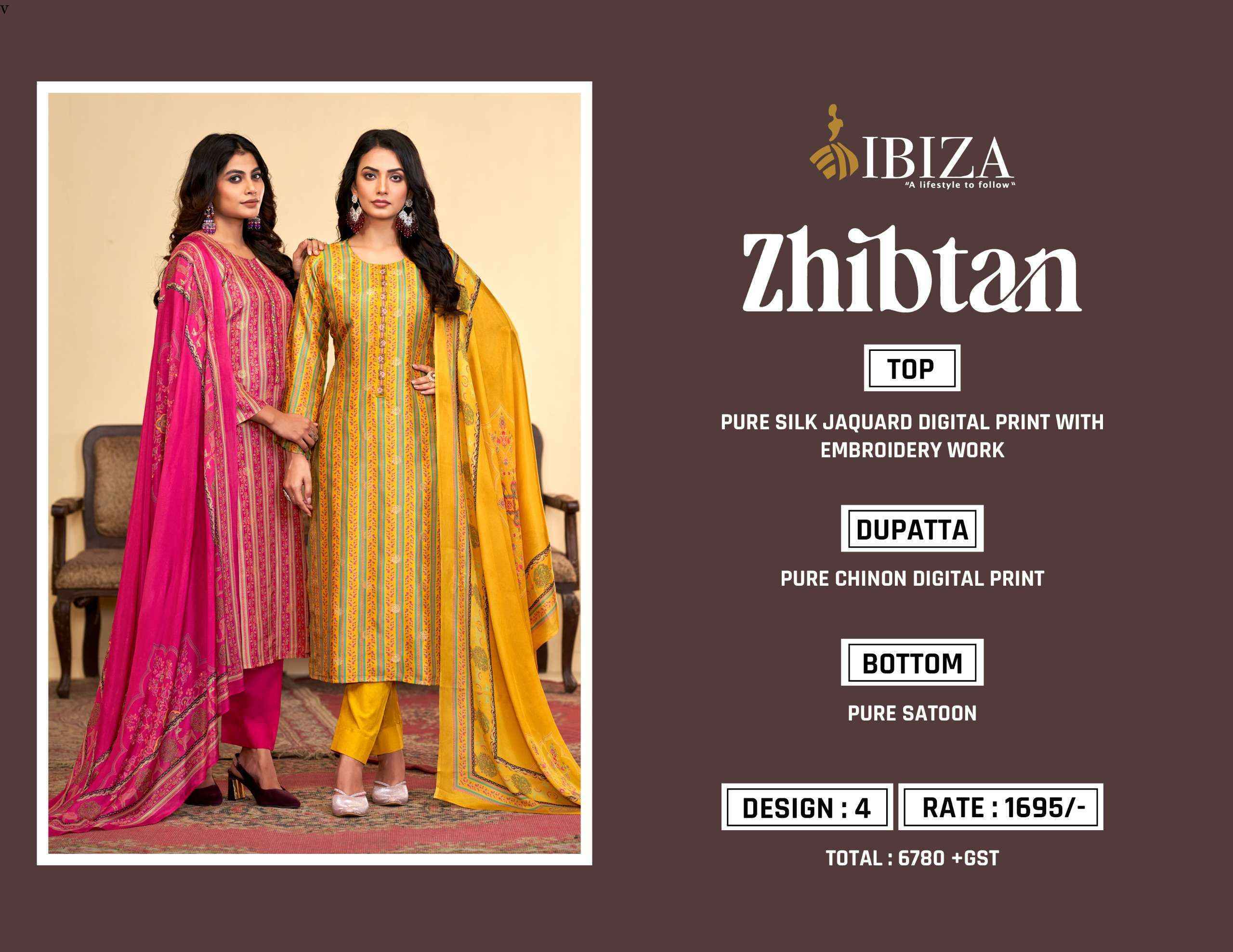 Ibiza Zhibtan Silk Jacquard Salwar Kameez Wholesale Price ( 4 Pcs Catalog )