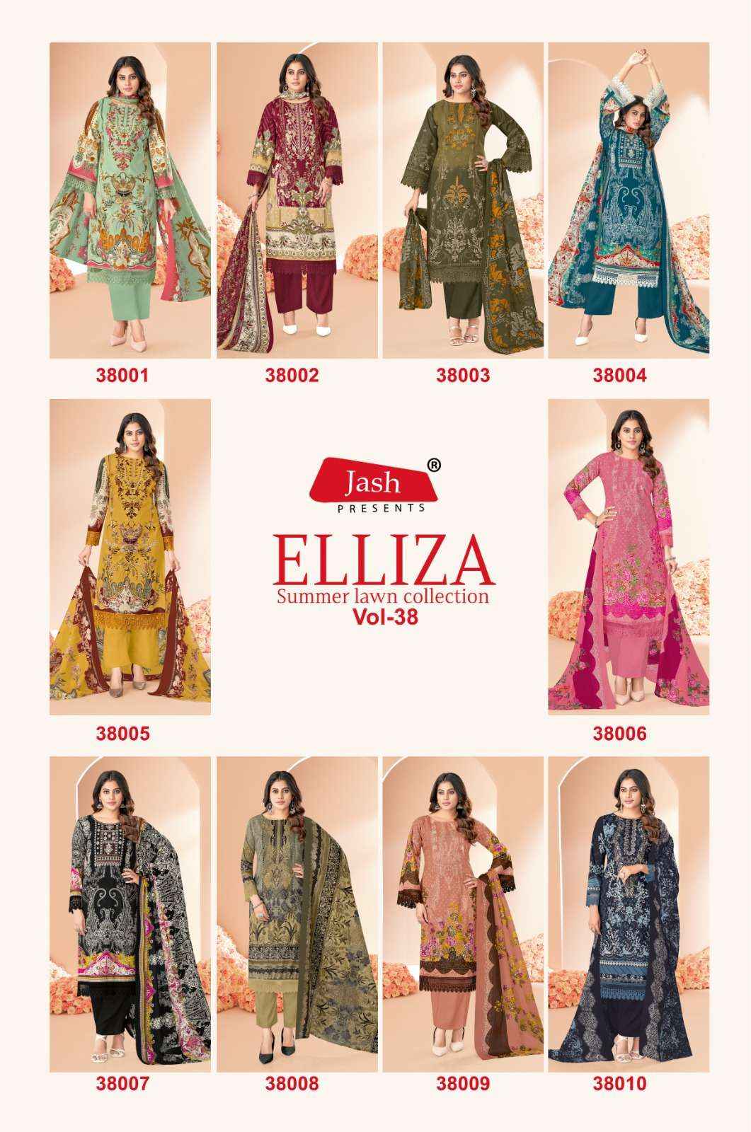 JASH COTTON ELLIZA VOL-38 PAKISTANI SALWAR KAMEEZ WHOLESALE PRICE ( 10 PCS CATALOG )