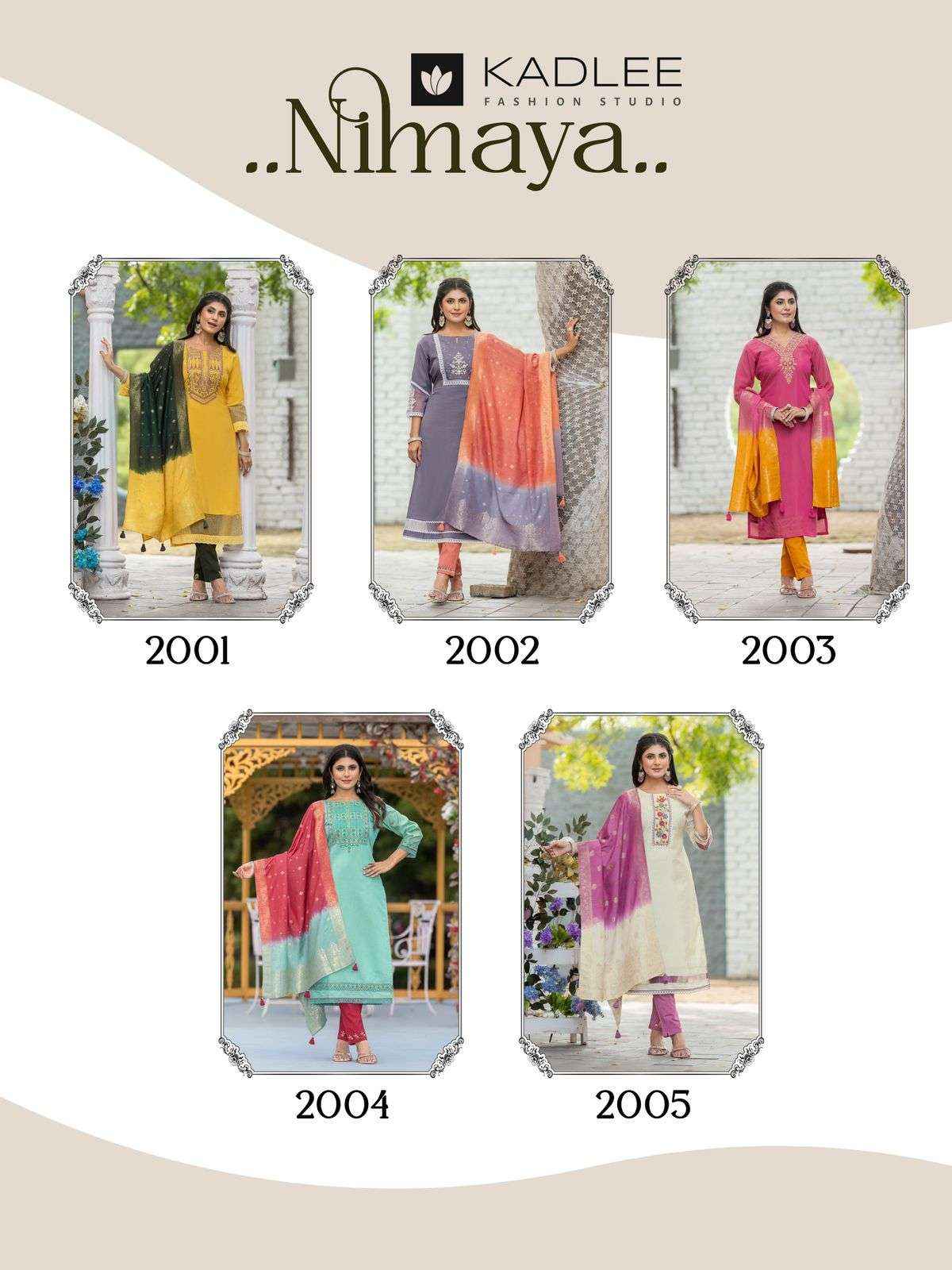 Kadlee Nimaya Festive Wear Kurti Bottom Dupatta Suits ( 5 Pcs Catalog )