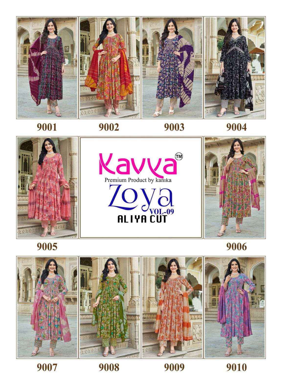Kavya Zoya Vol 9 Wholesale Aaliya Cut Designer Readymade Suits ( 10 Pcs Catalogue )