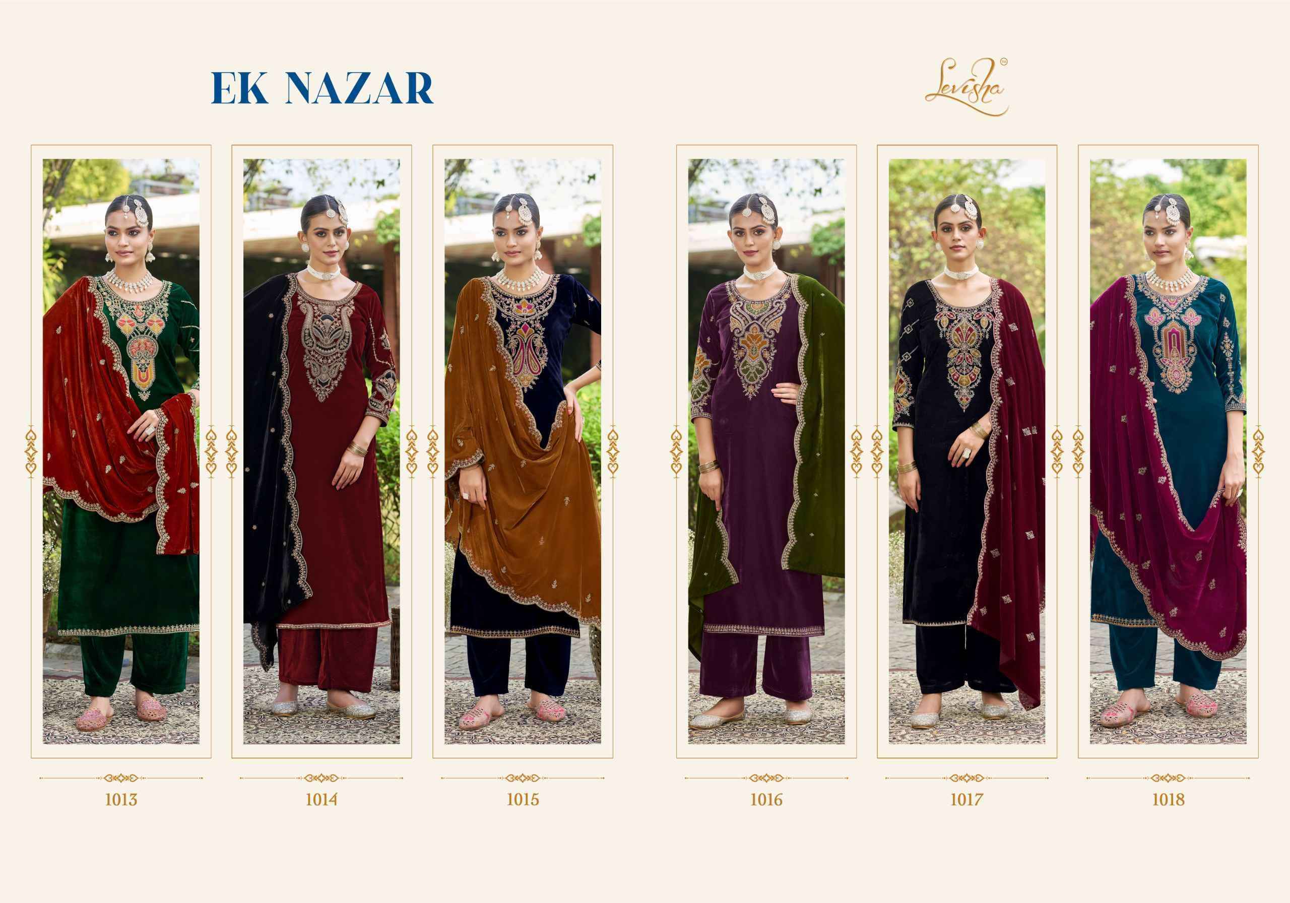 Levisha Ek Nazar Velvet Wholesale Ladies Salwar Kameez ( 6 Pcs Catalogue )