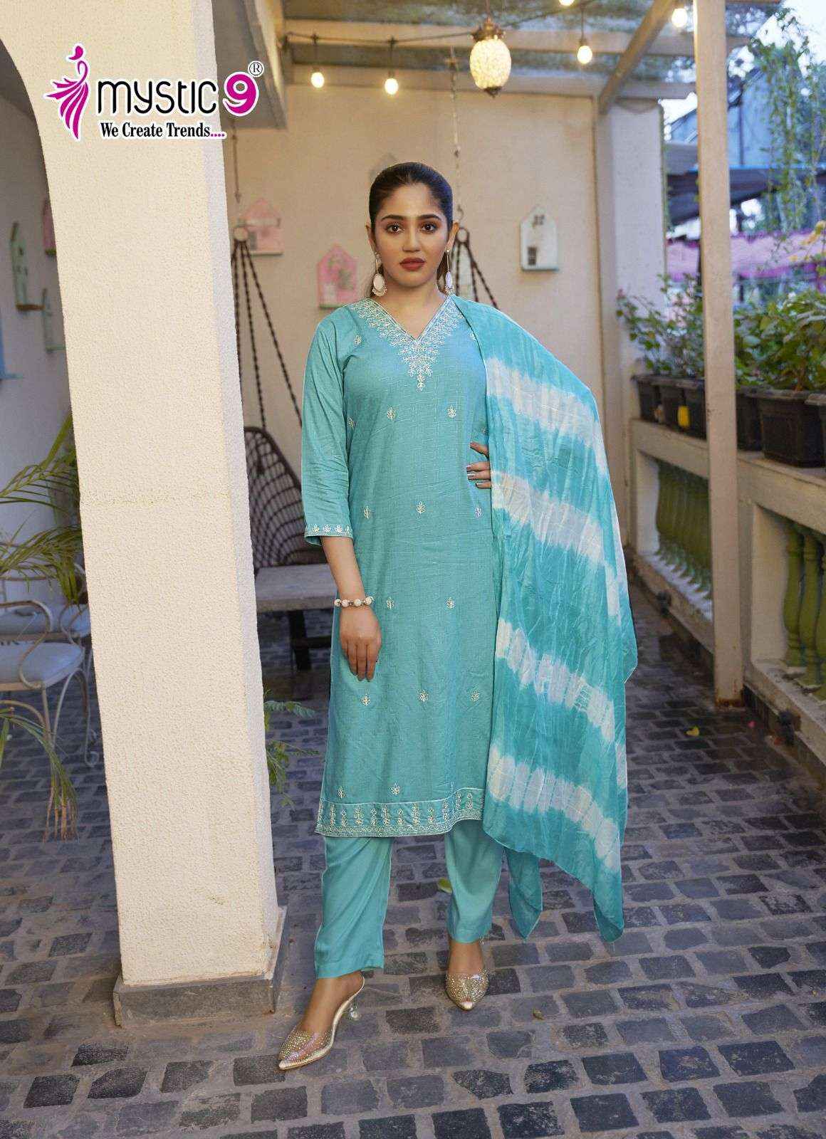 MYSTIC 9 SHILPA VOL 1 WHOLESALE RAYON READYMADE SUITS ( 8 PCS CATALOGUE )