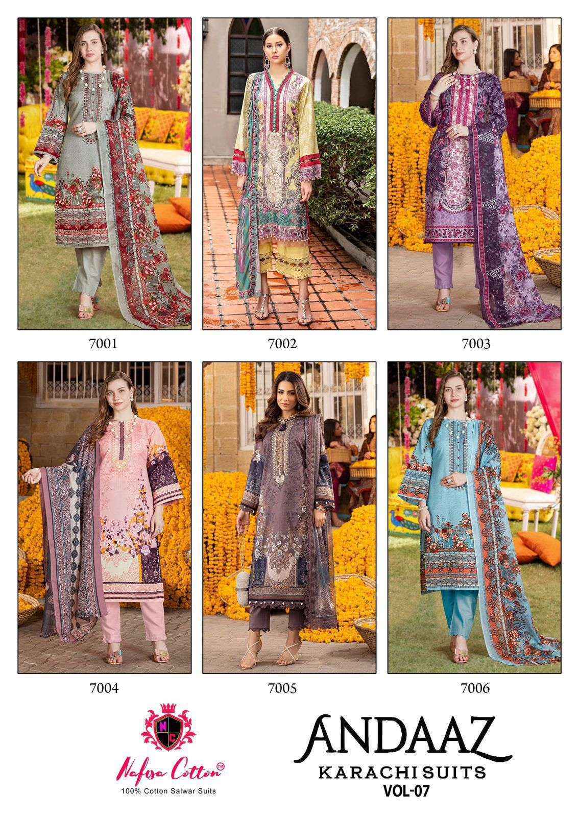 Nafisa Cotton Andaaz Karachi Suits Vol 7 Cotton Salwar Kameez Wholesale Price ( 6 Pcs Catalog )