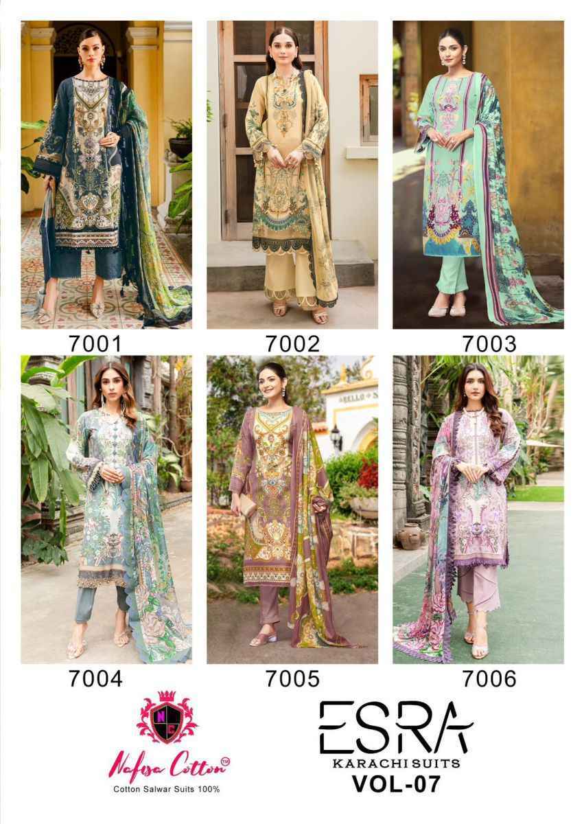 Nafisa Cotton Esra Karachi Vol 7 Cotton Salwar Kameez Wholesale Price ( 6 Pcs Catalog )