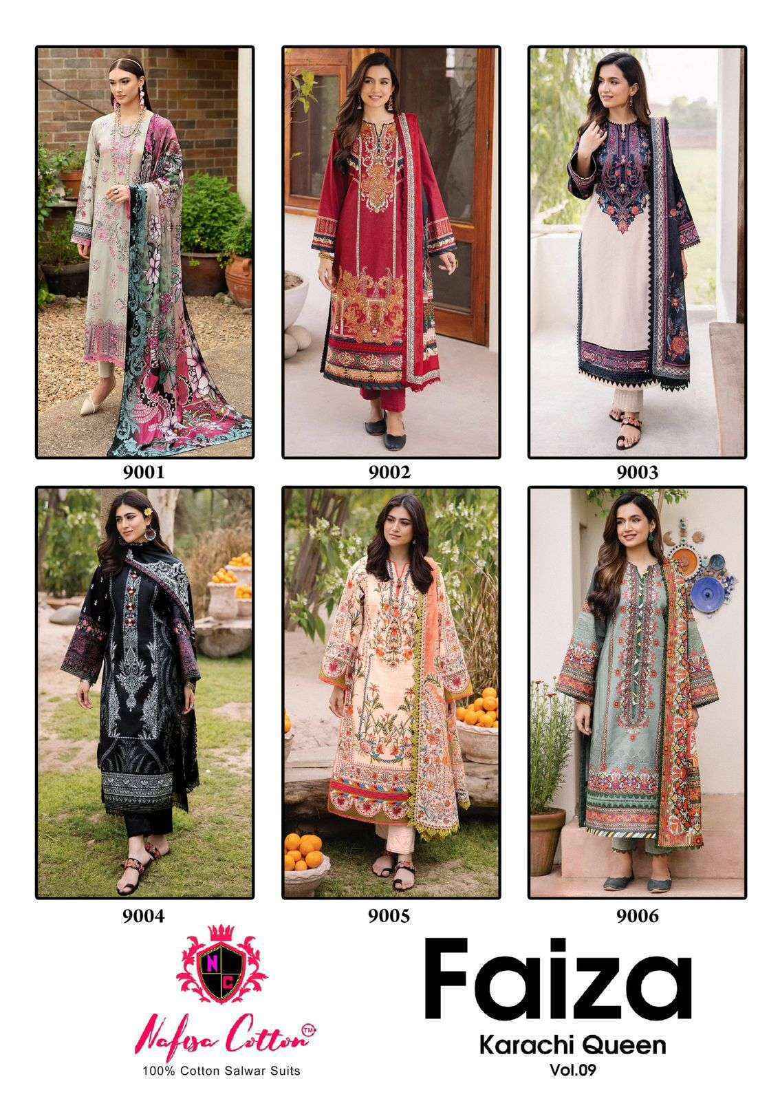 Nafisa Cotton Faiza Karachi Queen Vol 9 Cotton salwar kameez wholesale ( 6 pcs catalog )