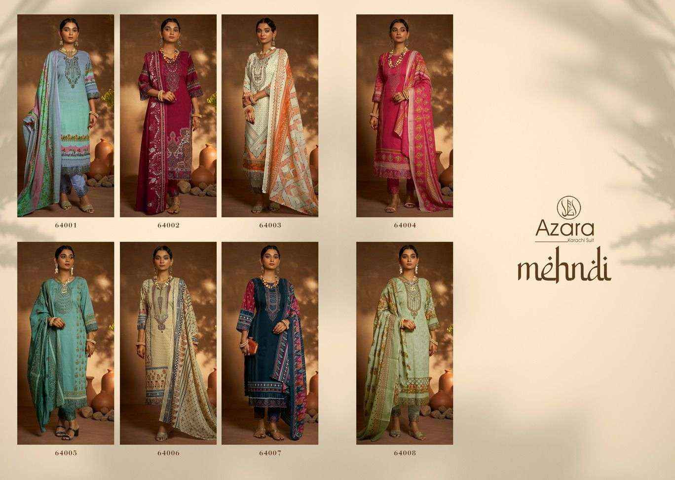 Radhika Azara Mehndi Cambric Cotton Salwar Kameez ( 8 pcs Catalogue )