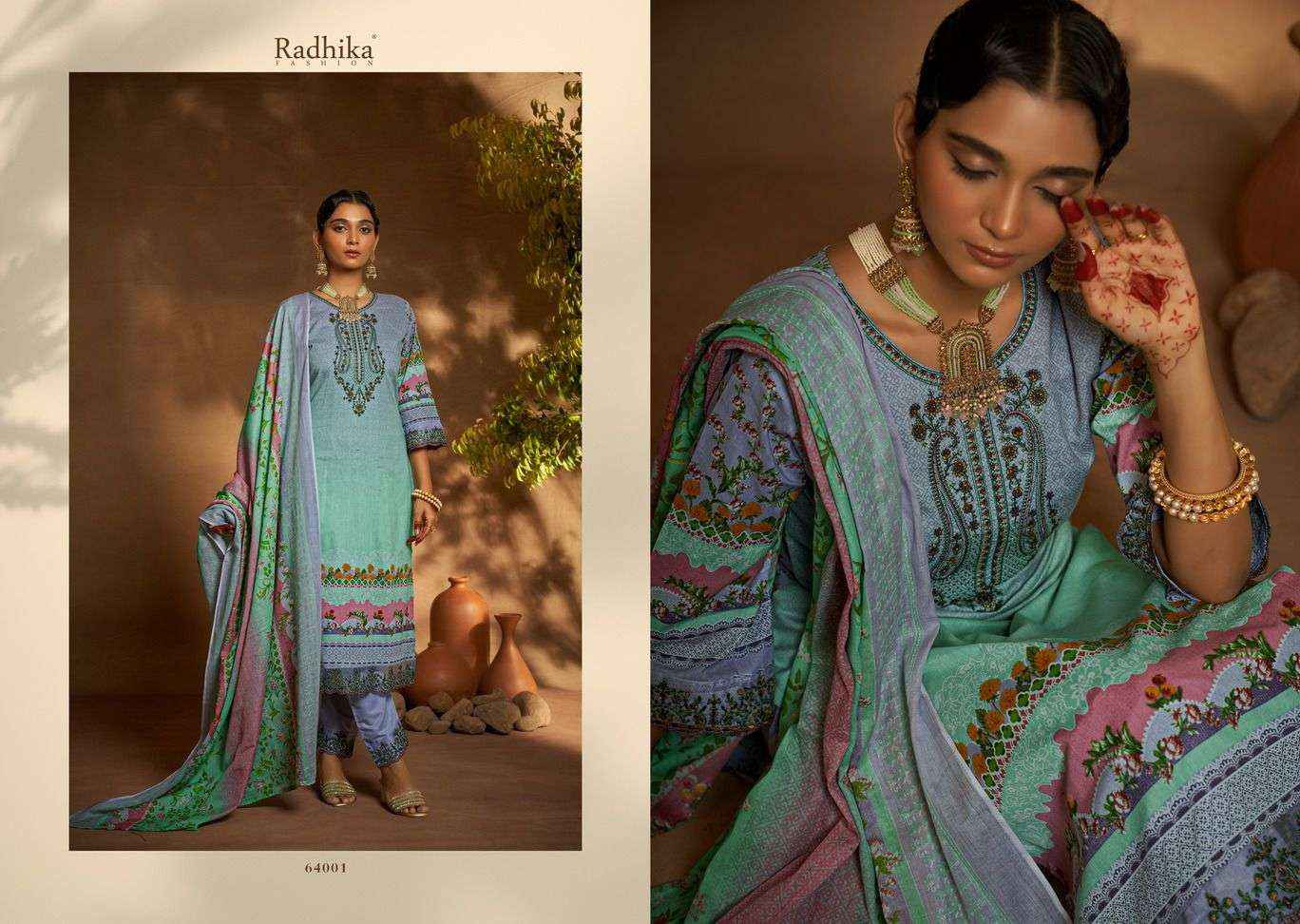 Radhika Azara Mehndi Cambric Cotton Salwar Kameez ( 8 pcs Catalogue )