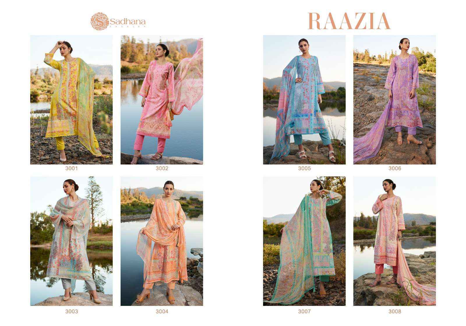 SADHANA FASHION RAAZIA WHOLESALE LAWN COTTON SALWAR KAMEEZ ( 8 PCS CATALOG )