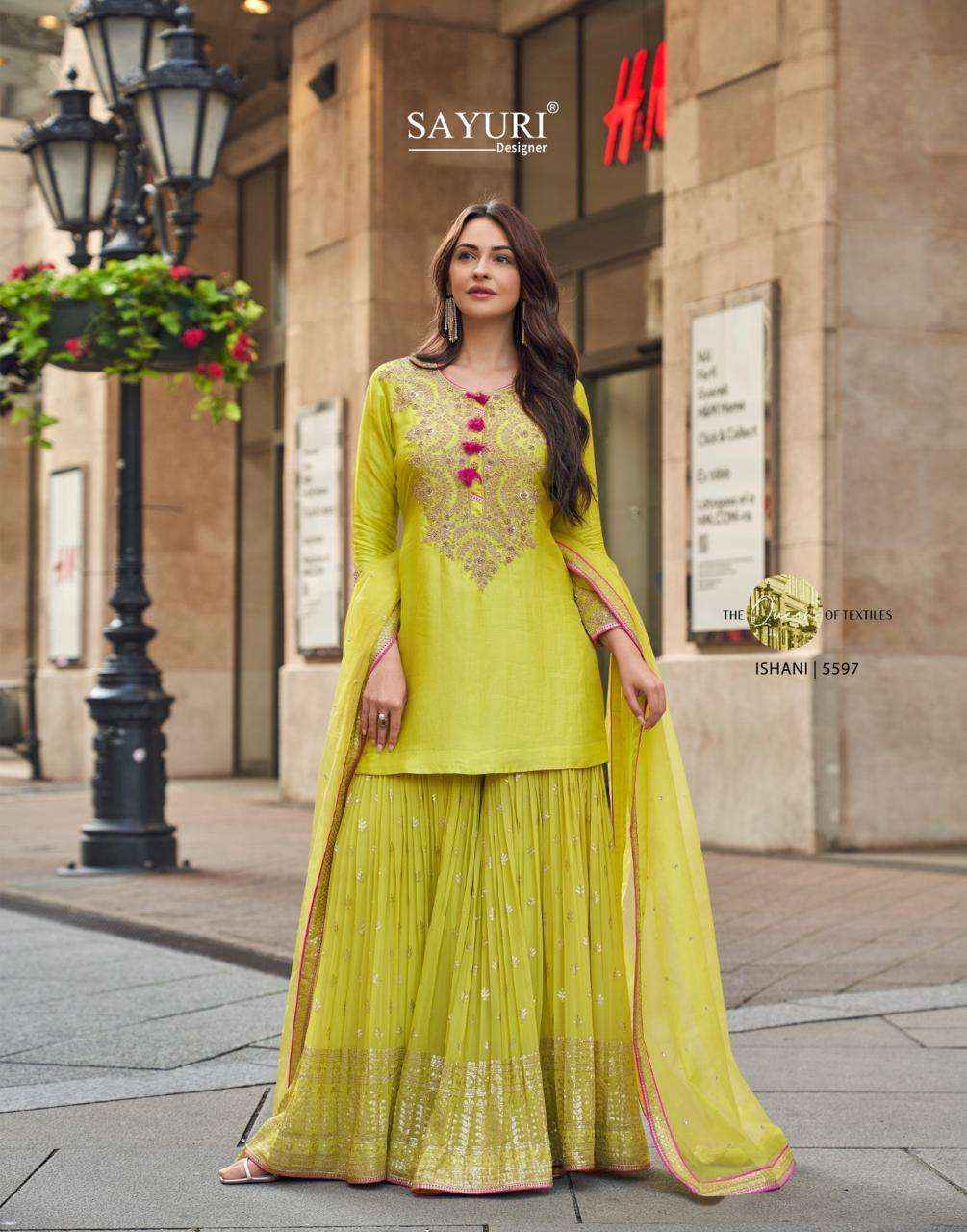 Sayuri Designer Ishani Designer Partywear Gharara Suits ( 3 Pcs Catalogue )