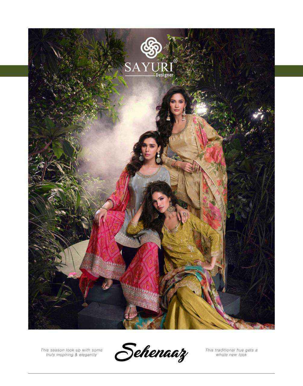 Sayuri Designer Sehenaaz Readymade Chinon Silk salwar kameez wholesale price ( 3 pcs catalog )