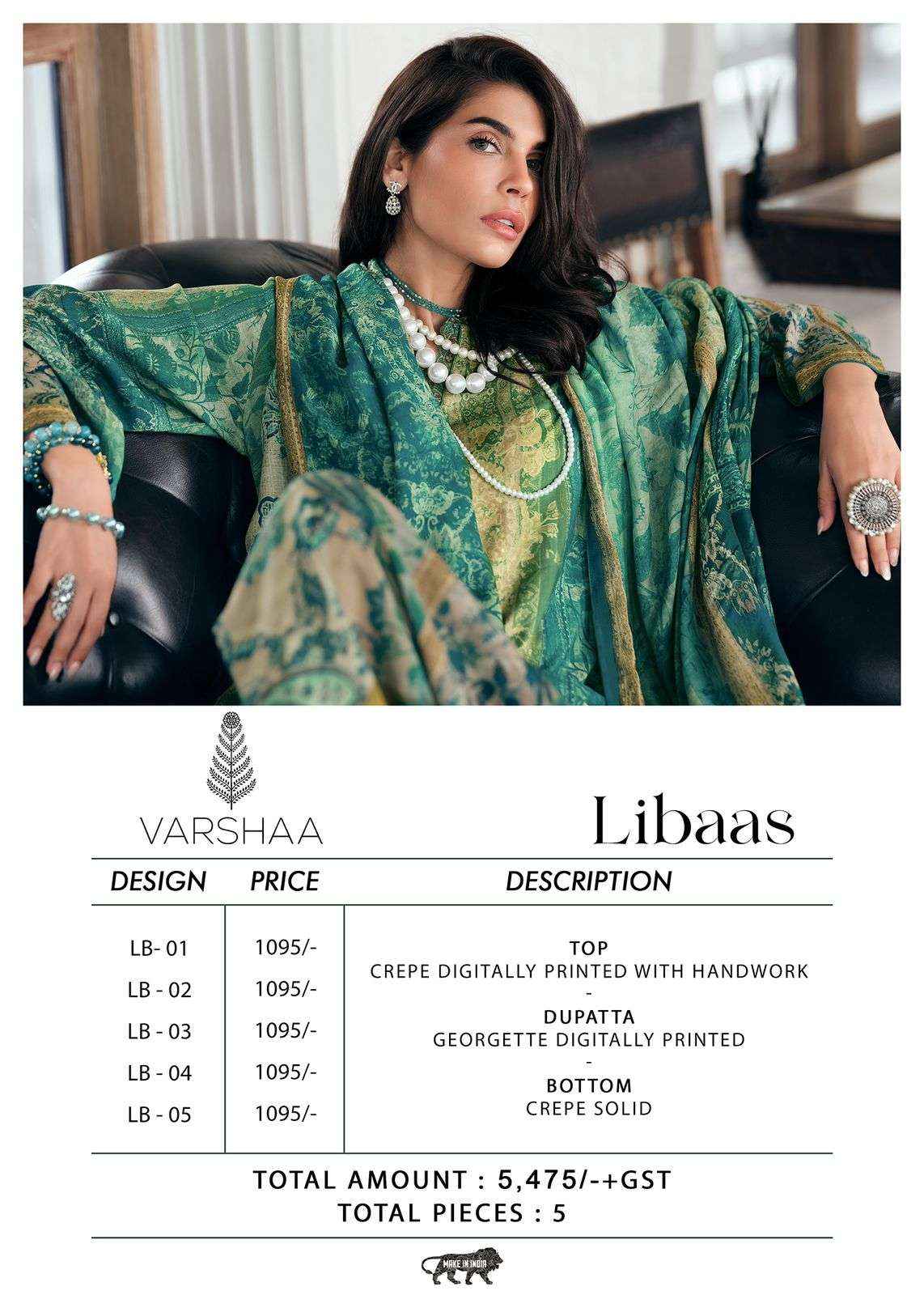 Varsha Libaas Digital Printed Crape Salwar Kameez Wholesale Price ( 5 Pcs Catalog )