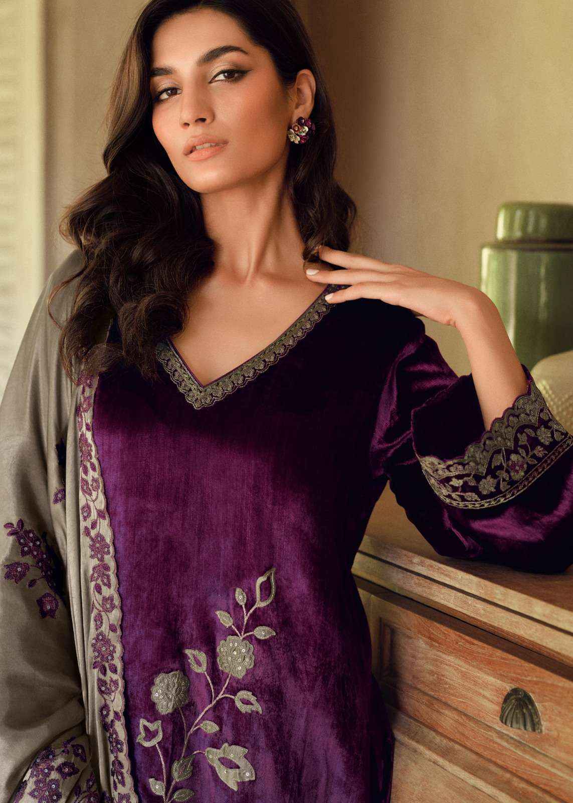 Varsha Silsiley Partywear Style Velvet Latest Designer salwar kameez wholesale price ( 5 pcs catalog  )