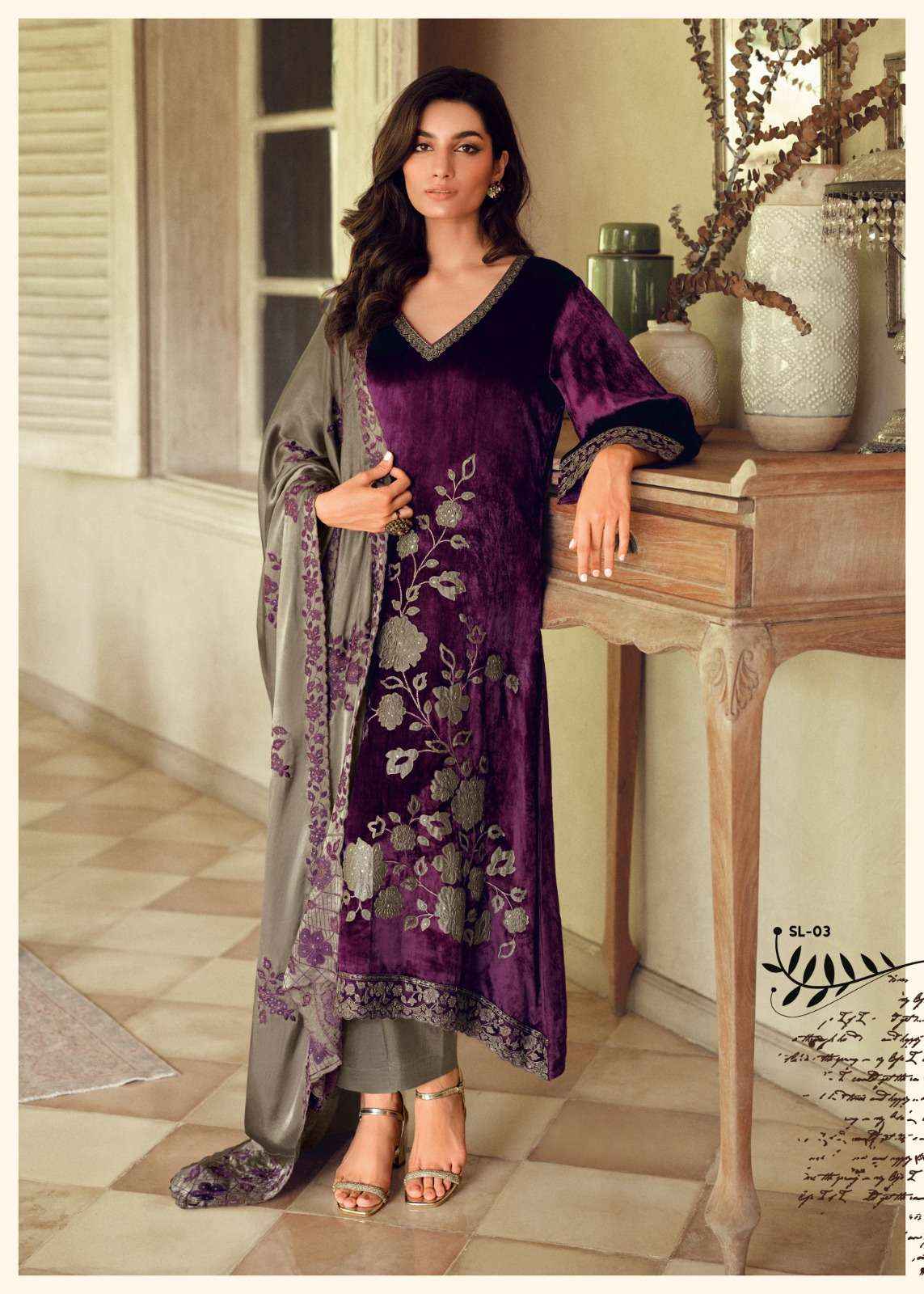 Varsha Silsiley Partywear Style Velvet Latest Designer salwar kameez wholesale price ( 5 pcs catalog  )