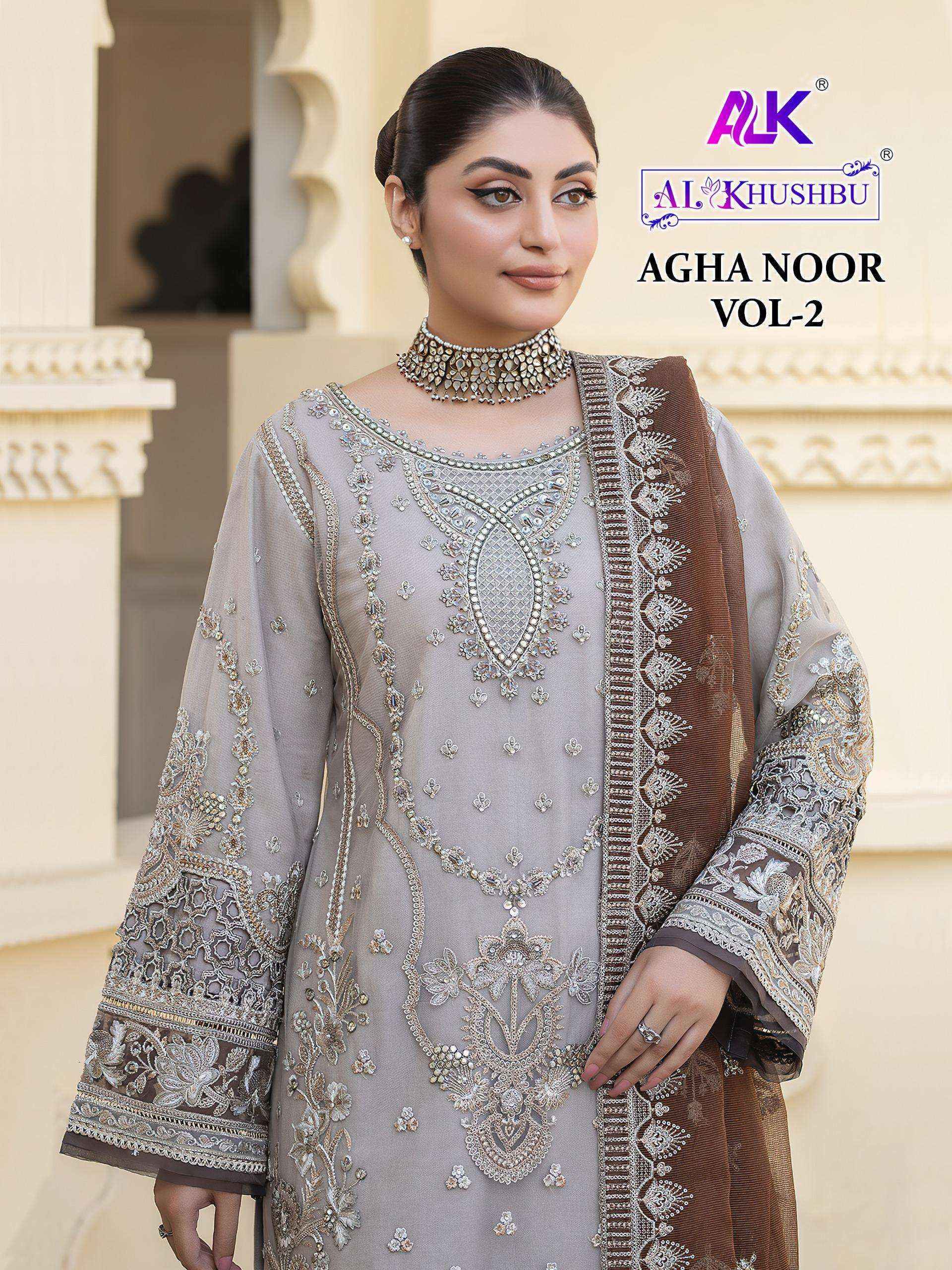 Al Khushbu Agha Noor 2 Wholesale Georgette Dress Madterial  ( 3 pcs Catalogue )