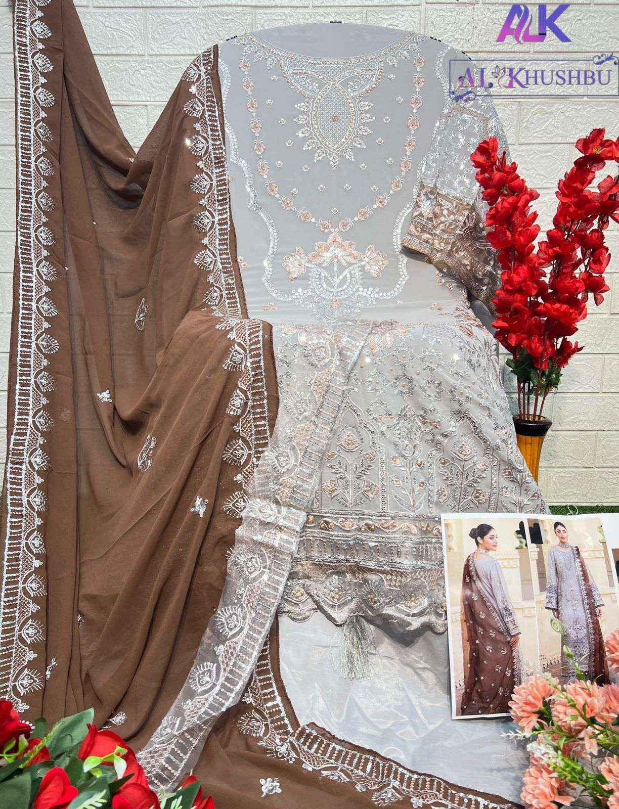 Al Khushbu Agha Noor 2 Wholesale Georgette Dress Madterial  ( 3 pcs Catalogue )