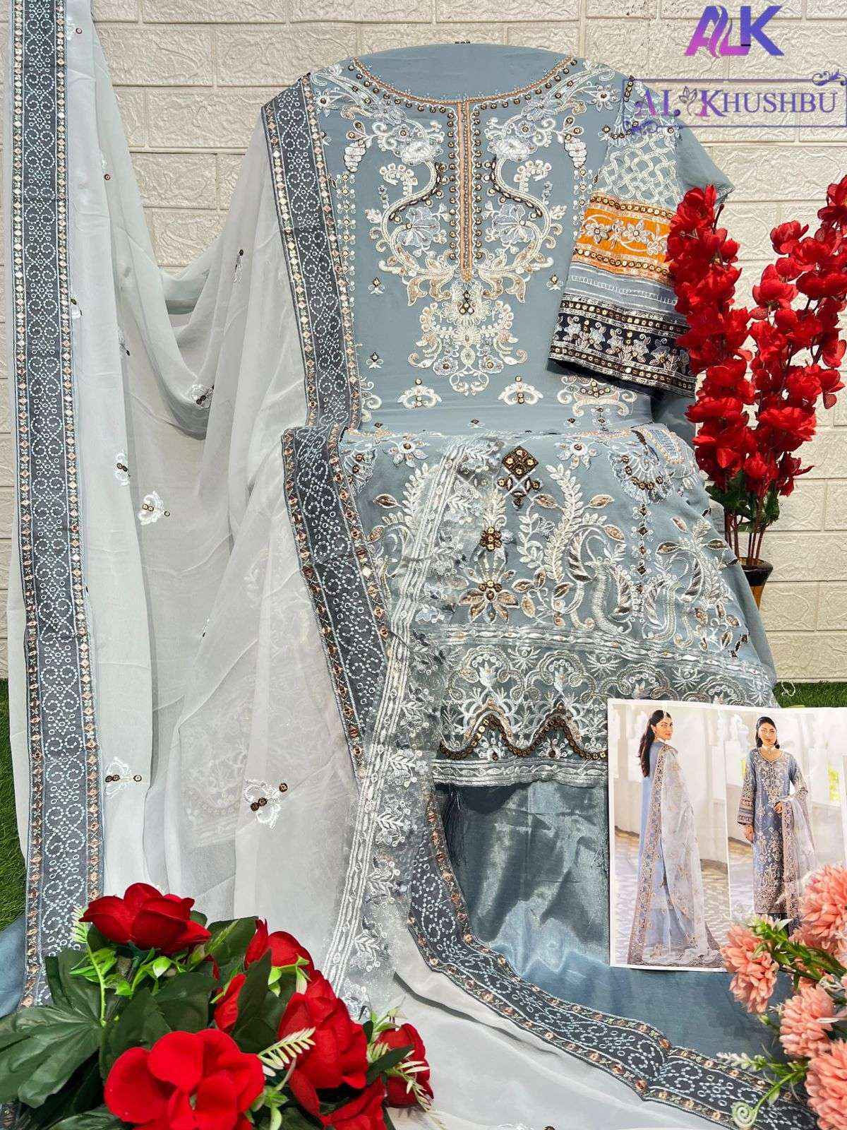 Al Khushbu Agha Noor 2 Wholesale Georgette Dress Madterial  ( 3 pcs Catalogue )