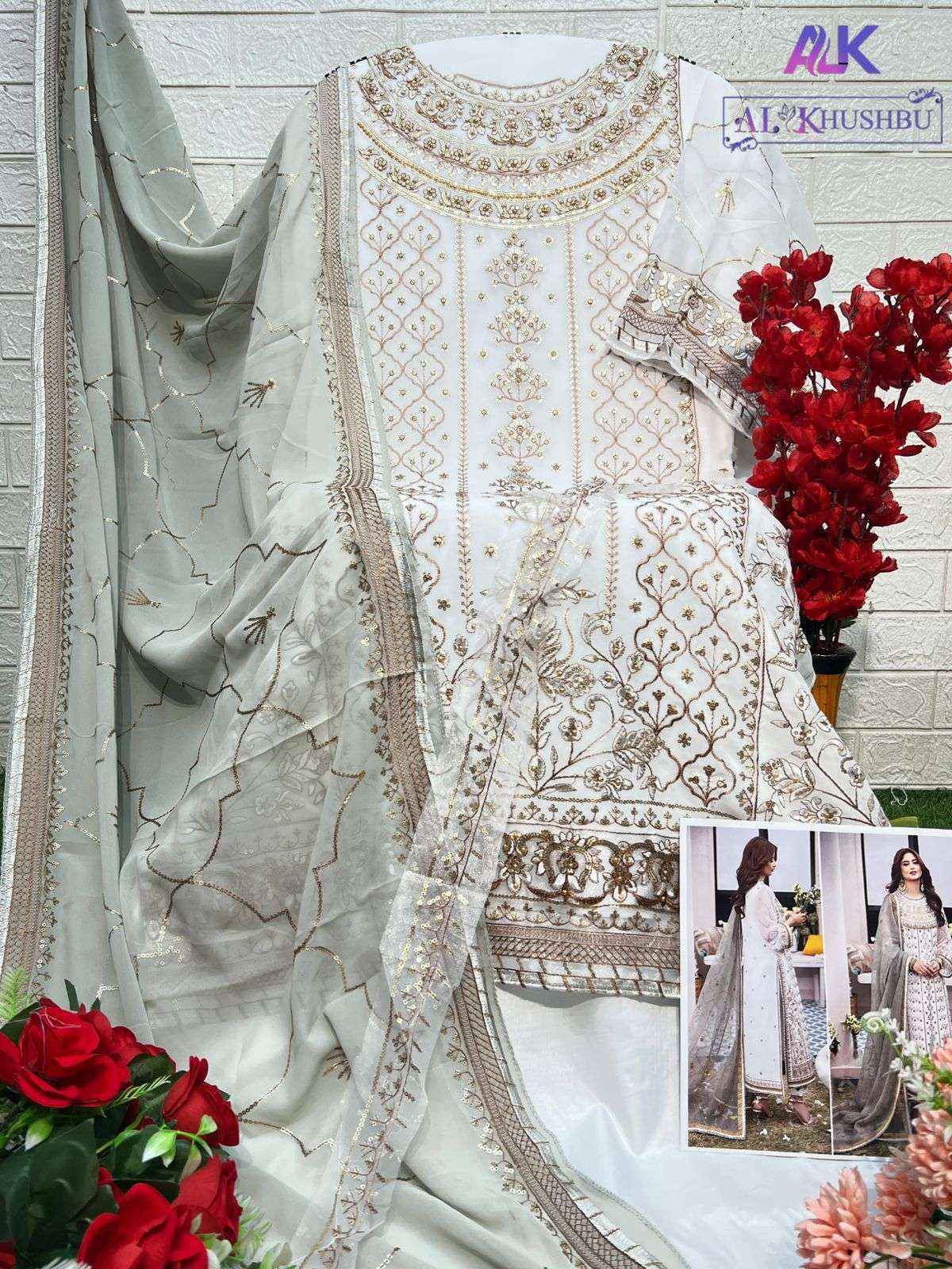 Al Khushbu Agha Noor 2 Wholesale Georgette Dress Madterial  ( 3 pcs Catalogue )