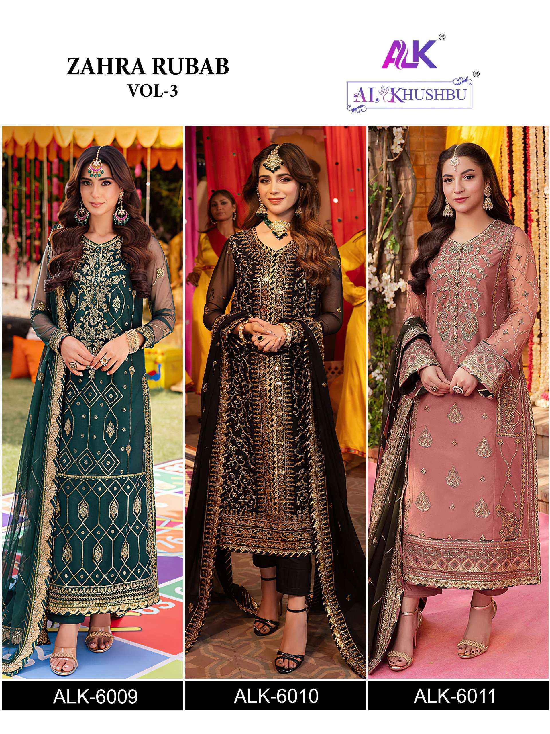 Al Khushbu Zahra Rubab Vol 3 Georgette Salwar Kameez Wholesale Price ( 3 Pcs Catalog )