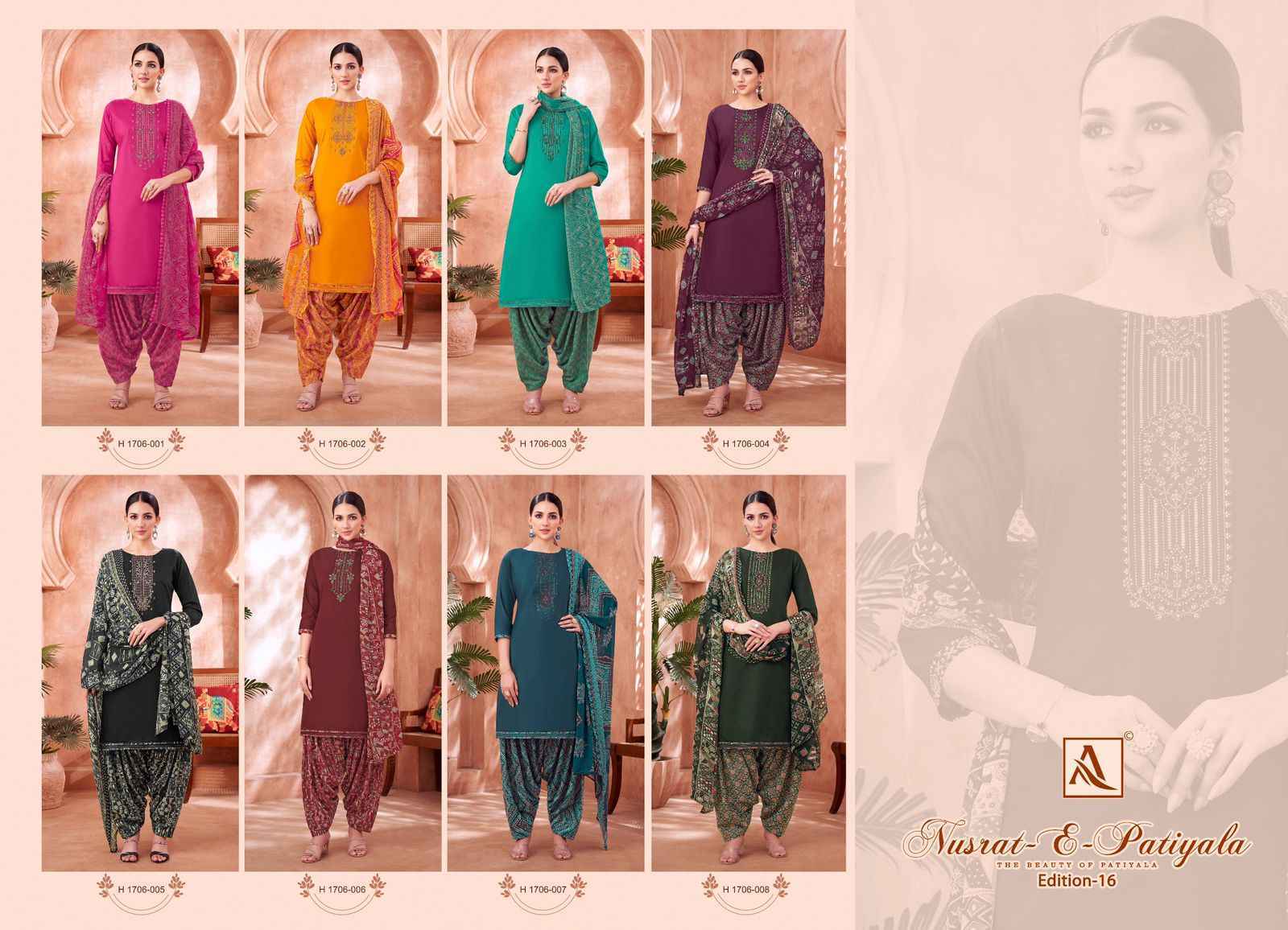 Alok Nusrat E Patiyala Edition 16 Zam Salwar Kameez Wholesale Price ( 8 Pcs Catalog )