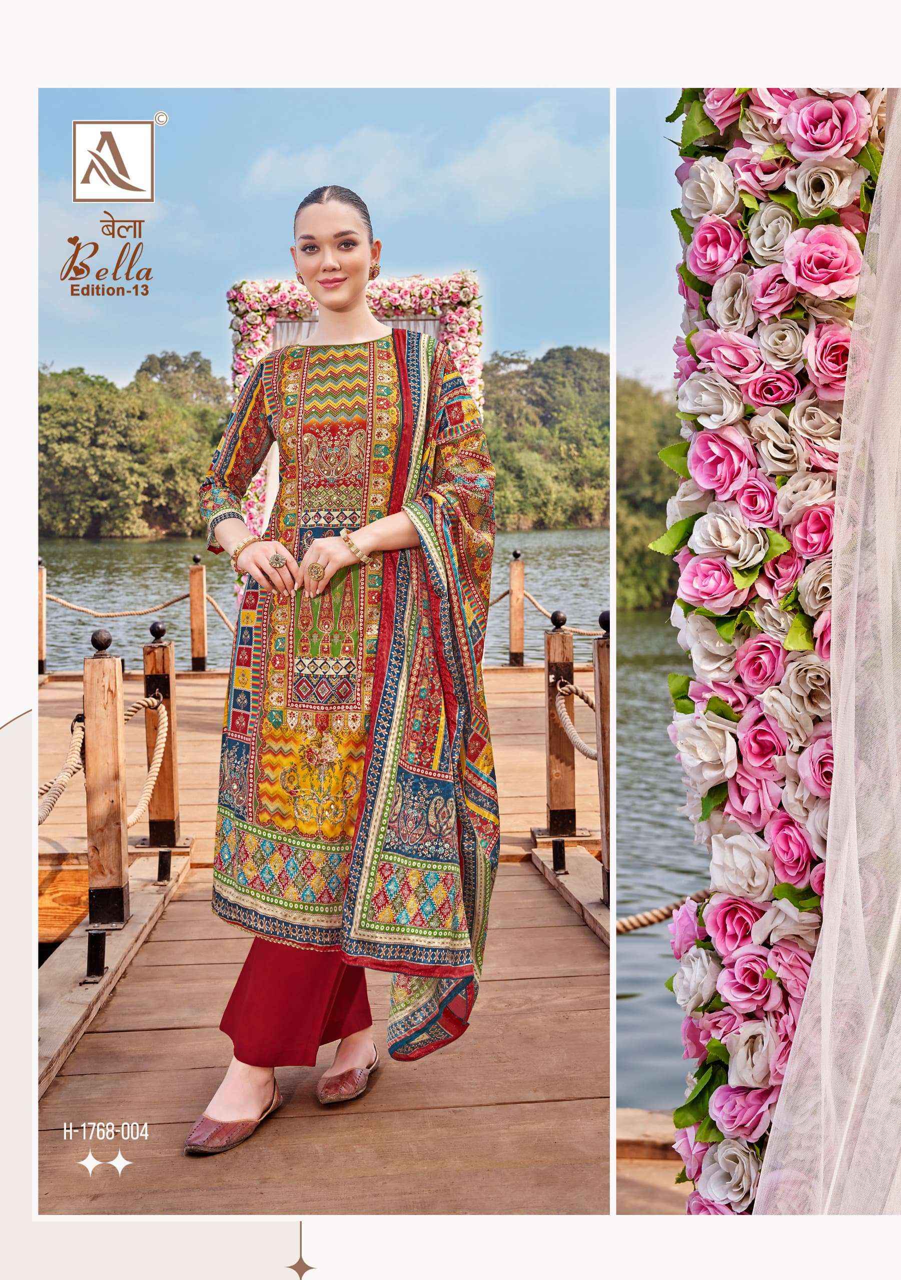 ALOK SUITS BELLA VOL 13 MUSLIN DIGITAL PRINT SAlWAR KAMEEZ WHOLESALE PRICE ( 6 PCS CATALOG )