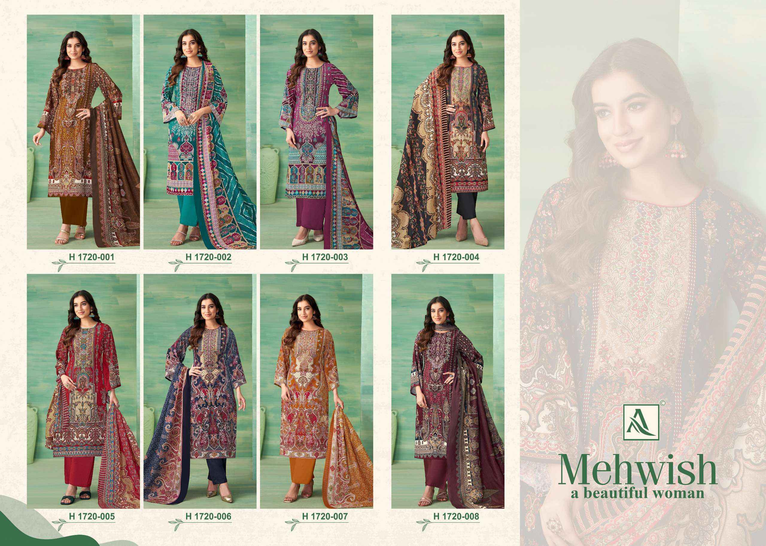 ALOK SUITS MEHWISH WHOLESALE PRICE RAYON DRESS MATERIAL ( 8 PCS CATALOG )