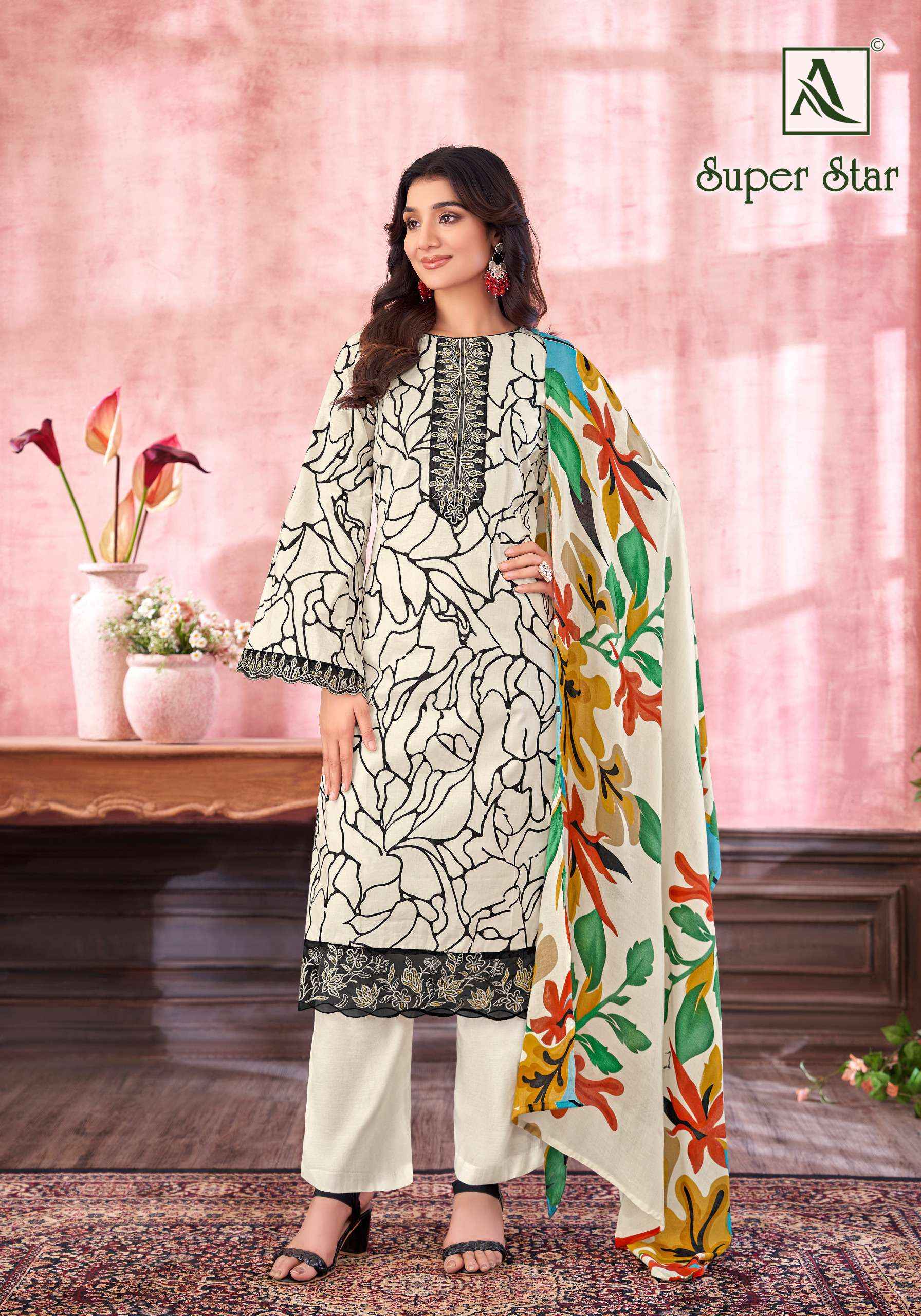 ALOK SUITS SUPER STAR COTTON PRINT WITH FANCY SALWAR KAMEEZ WHOLESALE PRICE ( 6 PCS CATALOG )