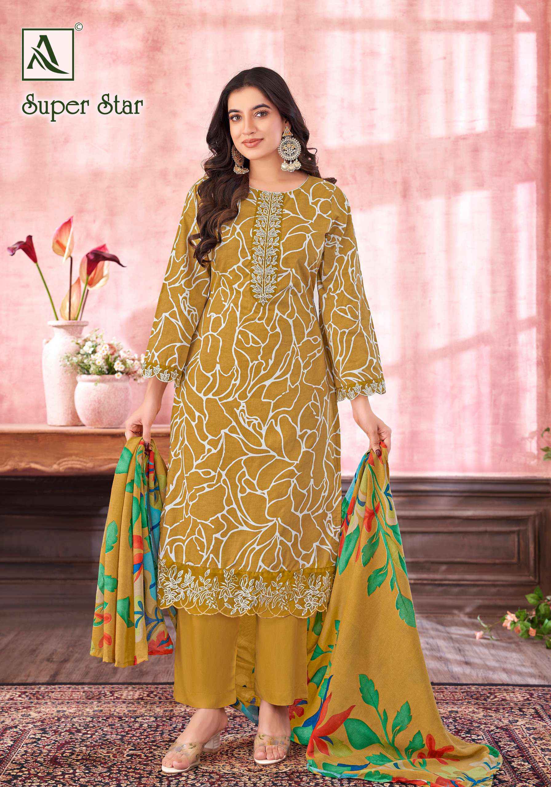 ALOK SUITS SUPER STAR COTTON PRINT WITH FANCY SALWAR KAMEEZ WHOLESALE PRICE ( 6 PCS CATALOG )