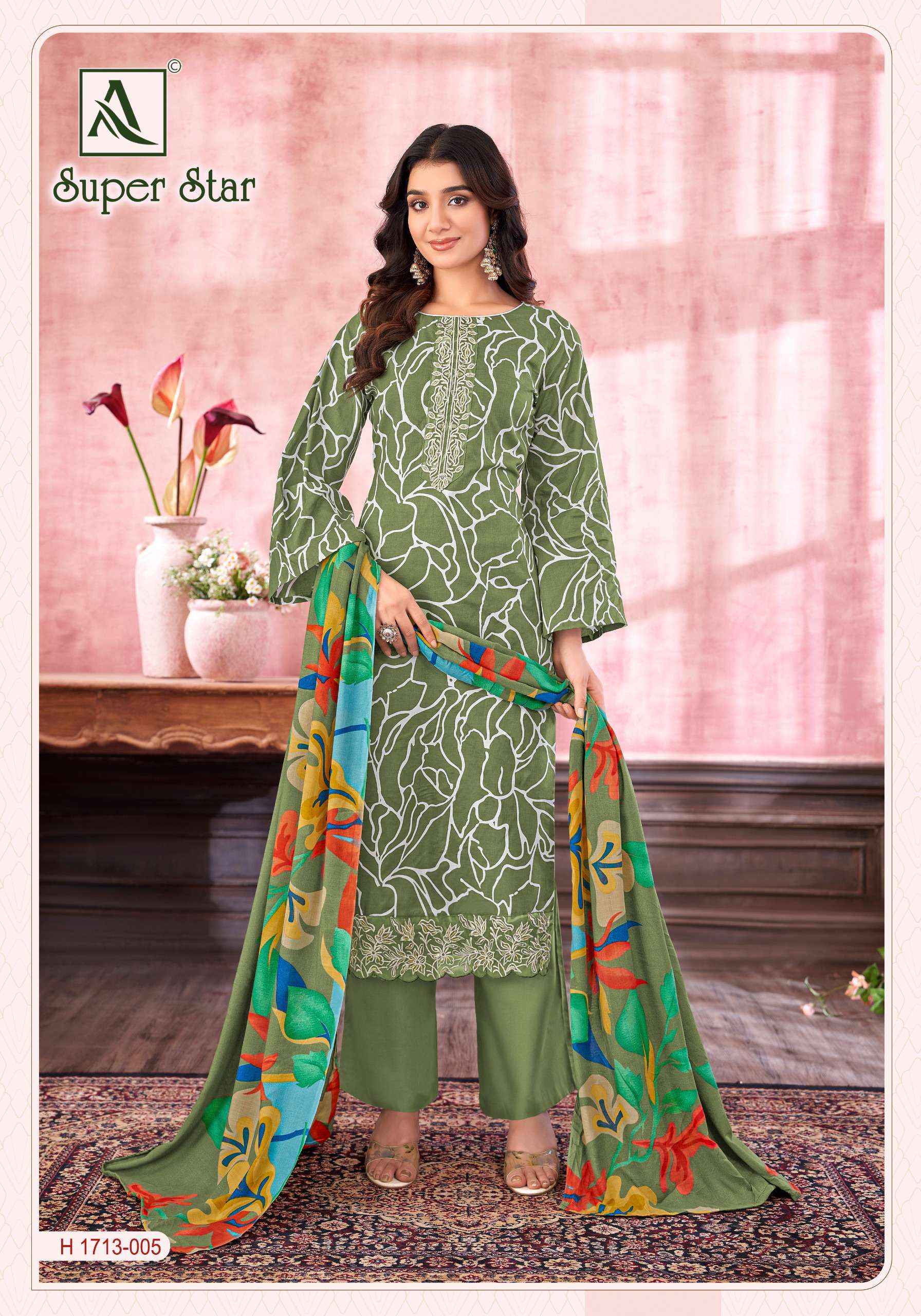 ALOK SUITS SUPER STAR COTTON PRINT WITH FANCY SALWAR KAMEEZ WHOLESALE PRICE ( 6 PCS CATALOG )