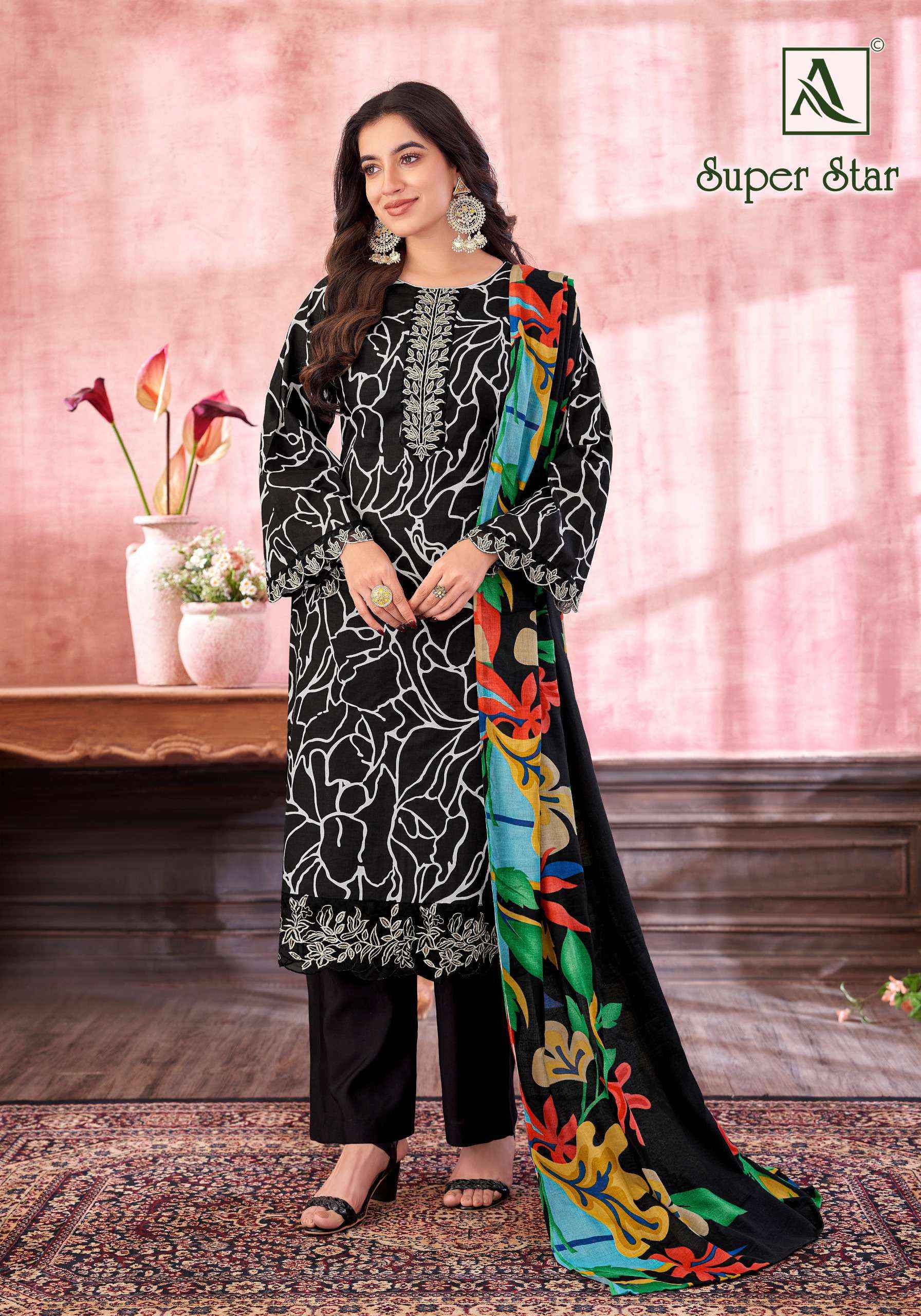 ALOK SUITS SUPER STAR COTTON PRINT WITH FANCY SALWAR KAMEEZ WHOLESALE PRICE ( 6 PCS CATALOG )